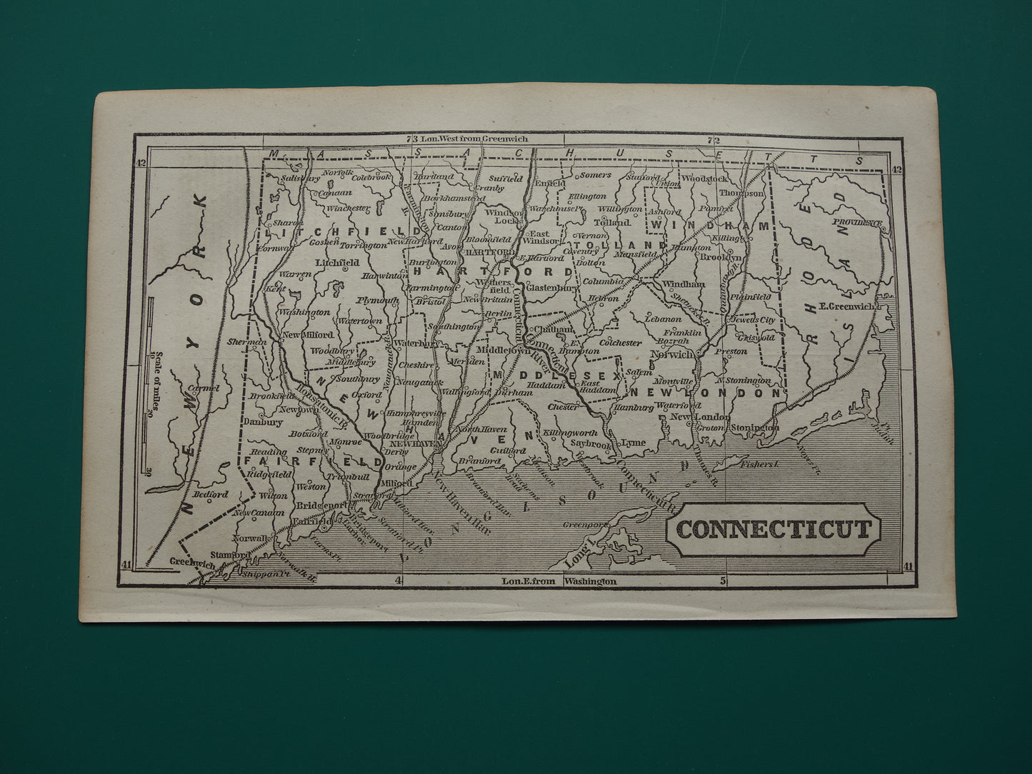 CONNECTICUT Antieke kaart van de staat Connecticut uit 18584 originele oude landkaart New Haven Verenigde Staten