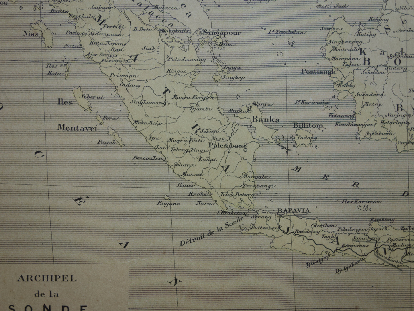 INDONESIE oude kaart van Indonesië 1896 originele antieke Franse handgekleurde landkaart Java Batavia Sumatra