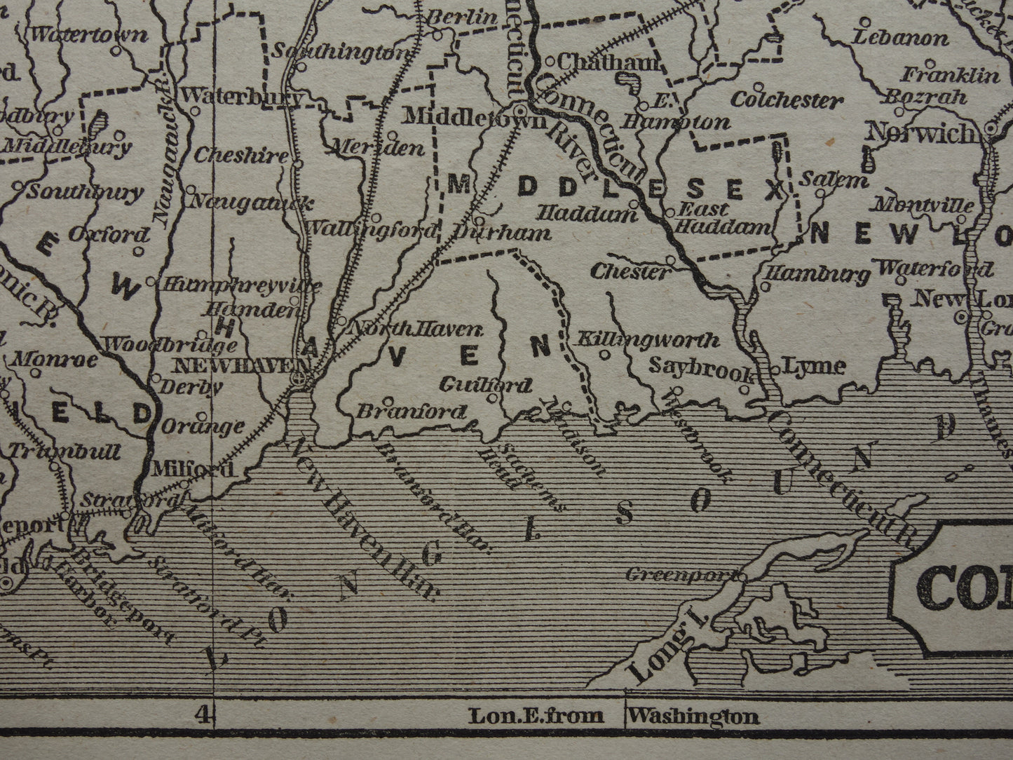 CONNECTICUT Antieke kaart van de staat Connecticut uit 18584 originele oude landkaart New Haven Verenigde Staten