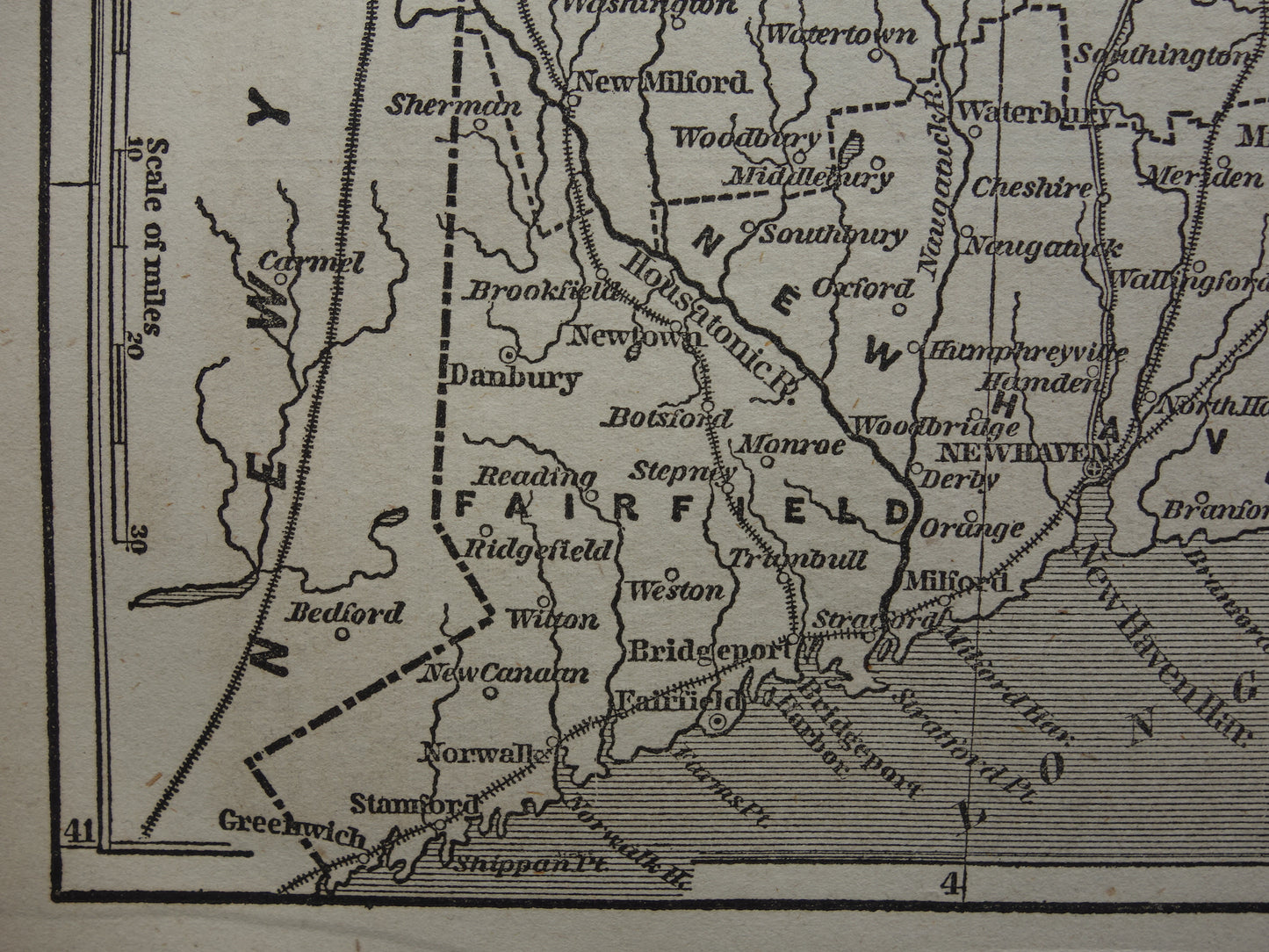 CONNECTICUT Antieke kaart van de staat Connecticut uit 18584 originele oude landkaart New Haven Verenigde Staten