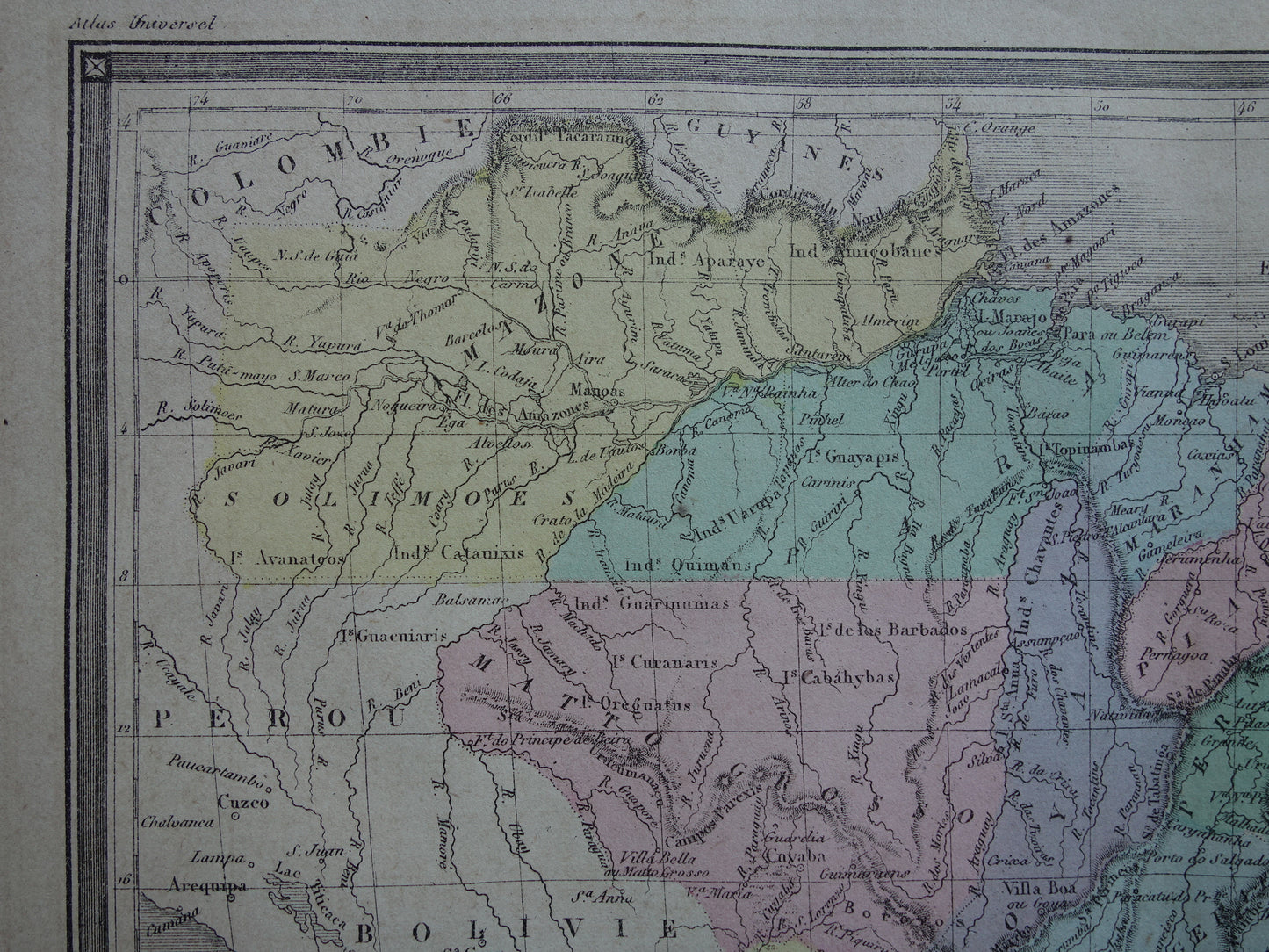 BRAZILIË Oude kaart van Brazilië Originele antieke handgekleurde landkaart uit 1877