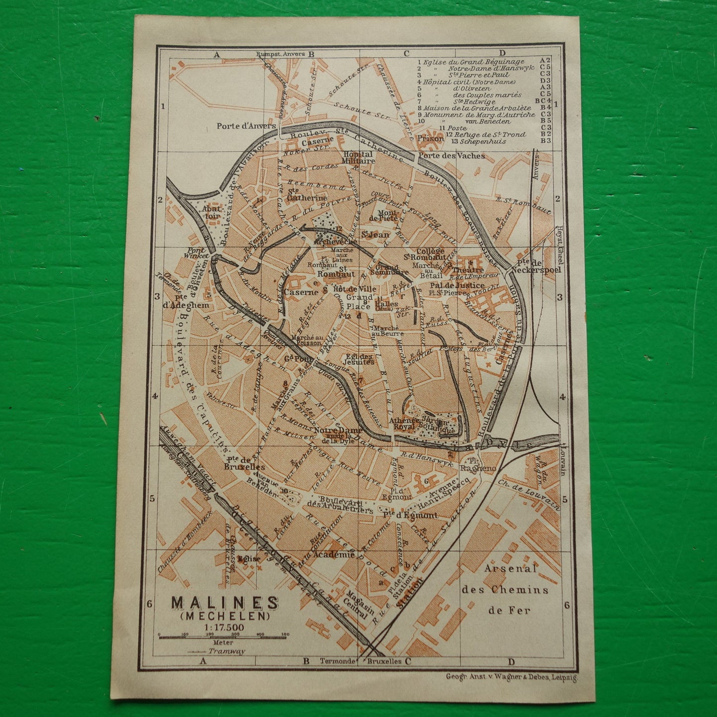 MECHELEN oude kaart van Malines België uit 1904 kleine originele antieke plattegrond landkaart Mechelen / Malines