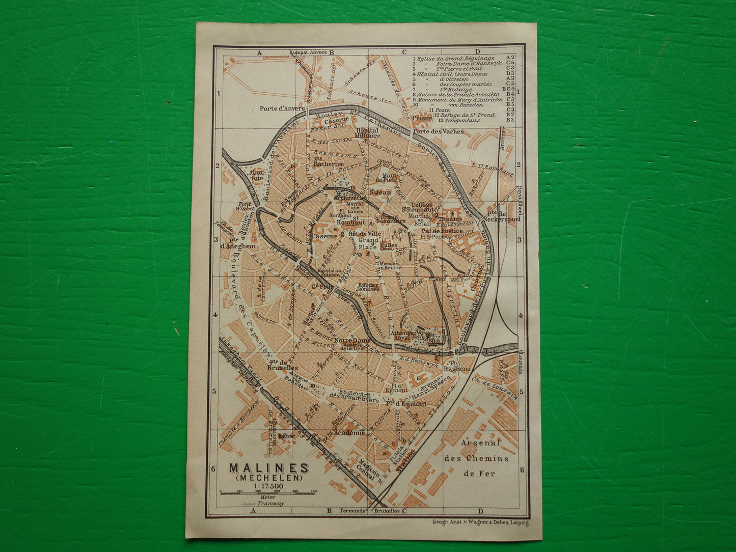 MECHELEN oude kaart van Malines België uit 1904 kleine originele antieke plattegrond landkaart Mechelen / Malines