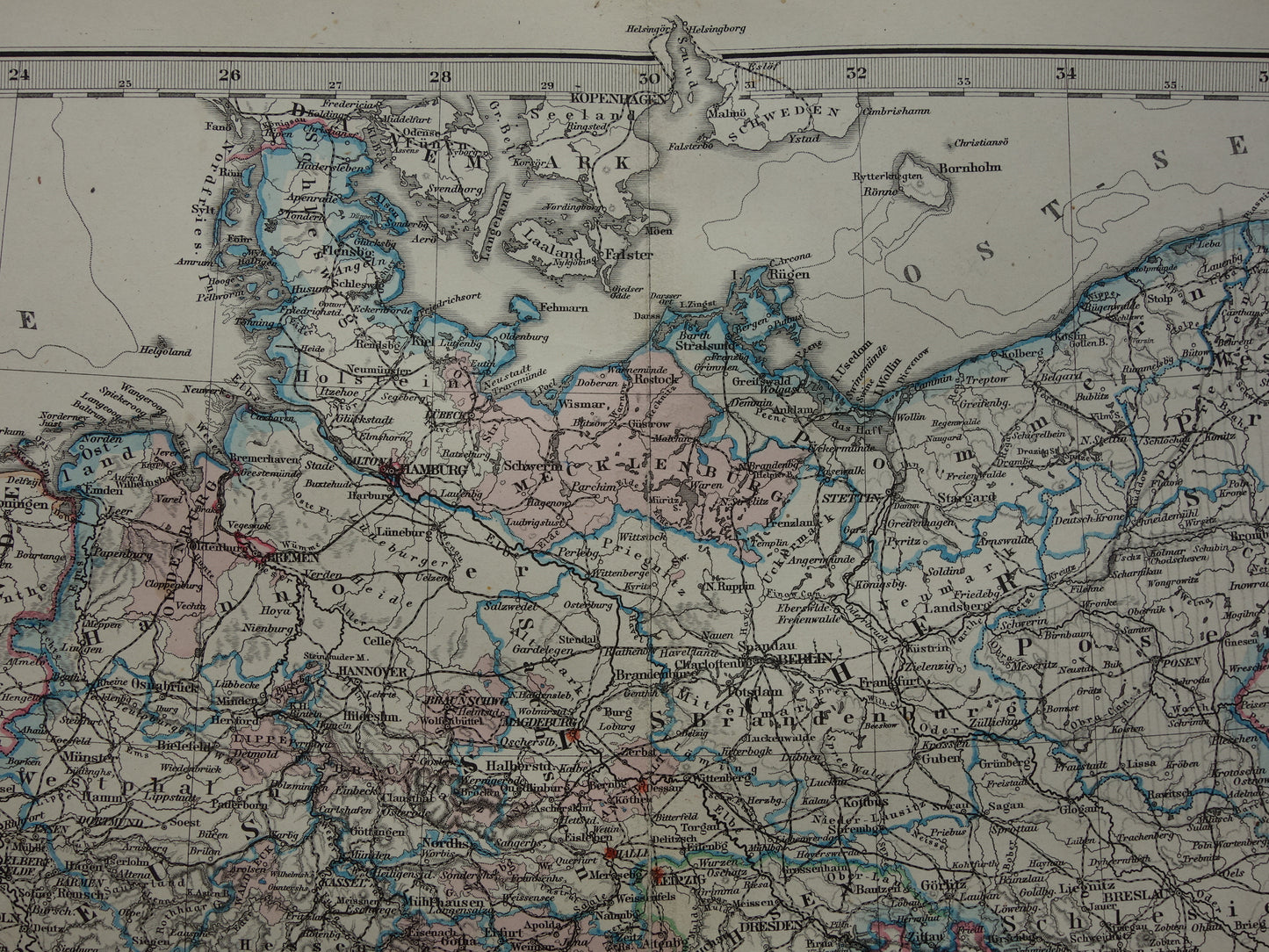 DUITSLAND Antieke landkaart van het Duitse Rijk in 1886 Grote originele 135+ jaar oude kaart Berlijn Pruissen Polen