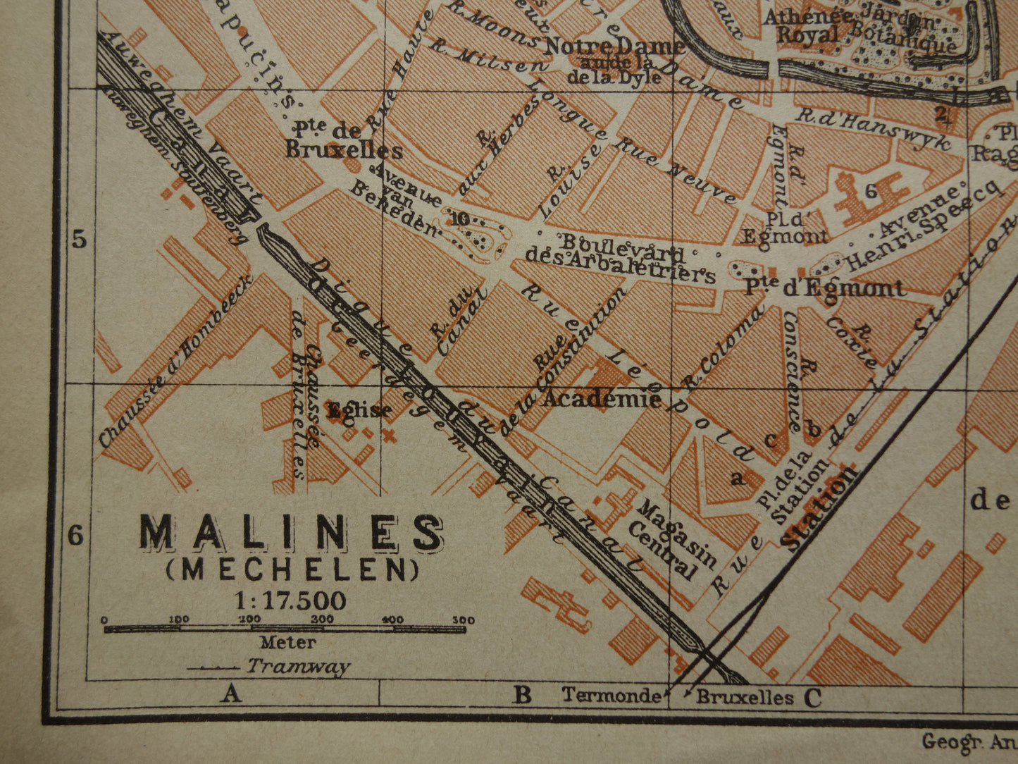 MECHELEN oude kaart van Malines België uit 1904 kleine originele antieke plattegrond landkaart Mechelen / Malines
