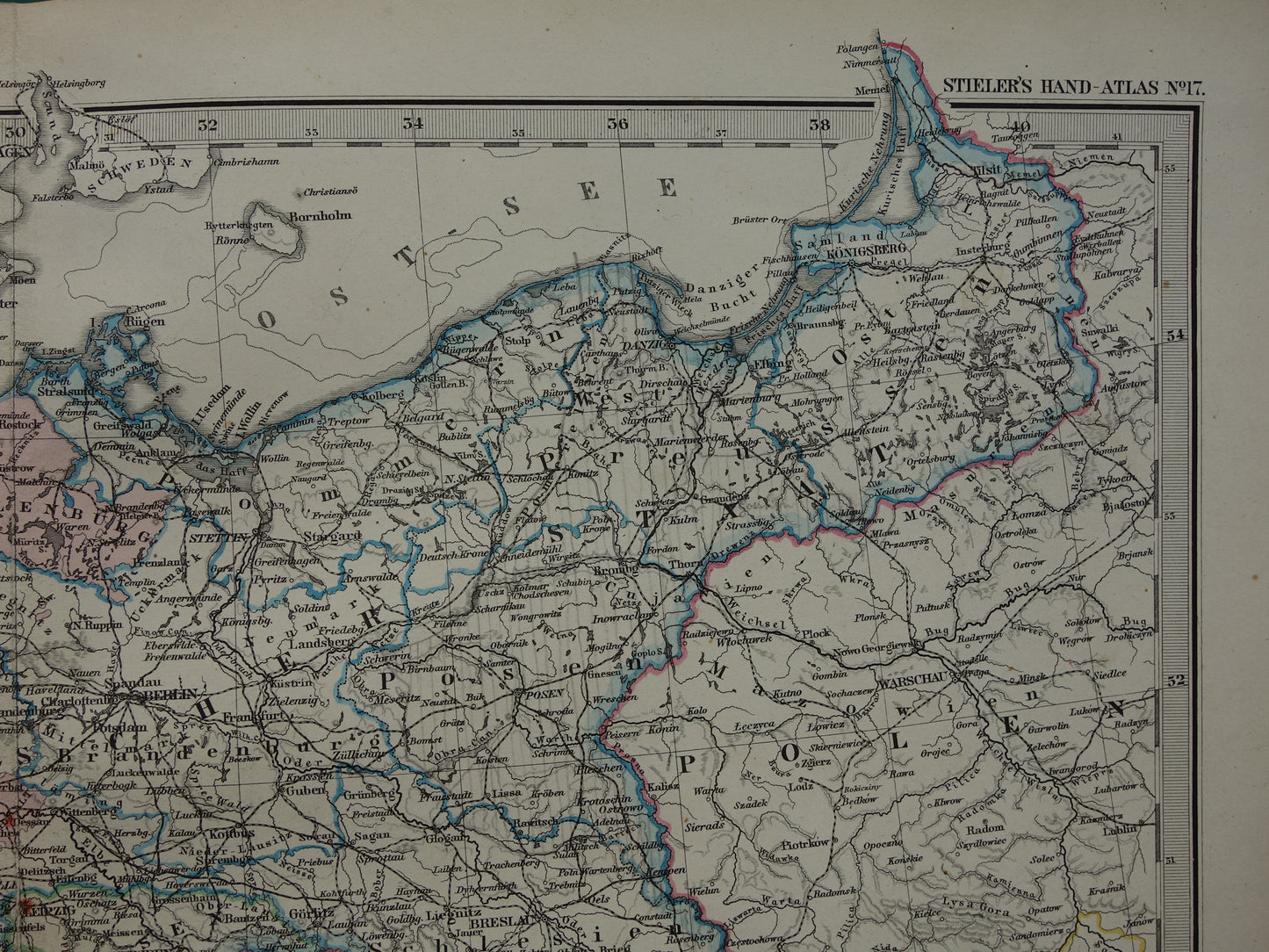DUITSLAND Antieke landkaart van het Duitse Rijk in 1886 Grote originele 135+ jaar oude kaart Berlijn Pruissen Polen