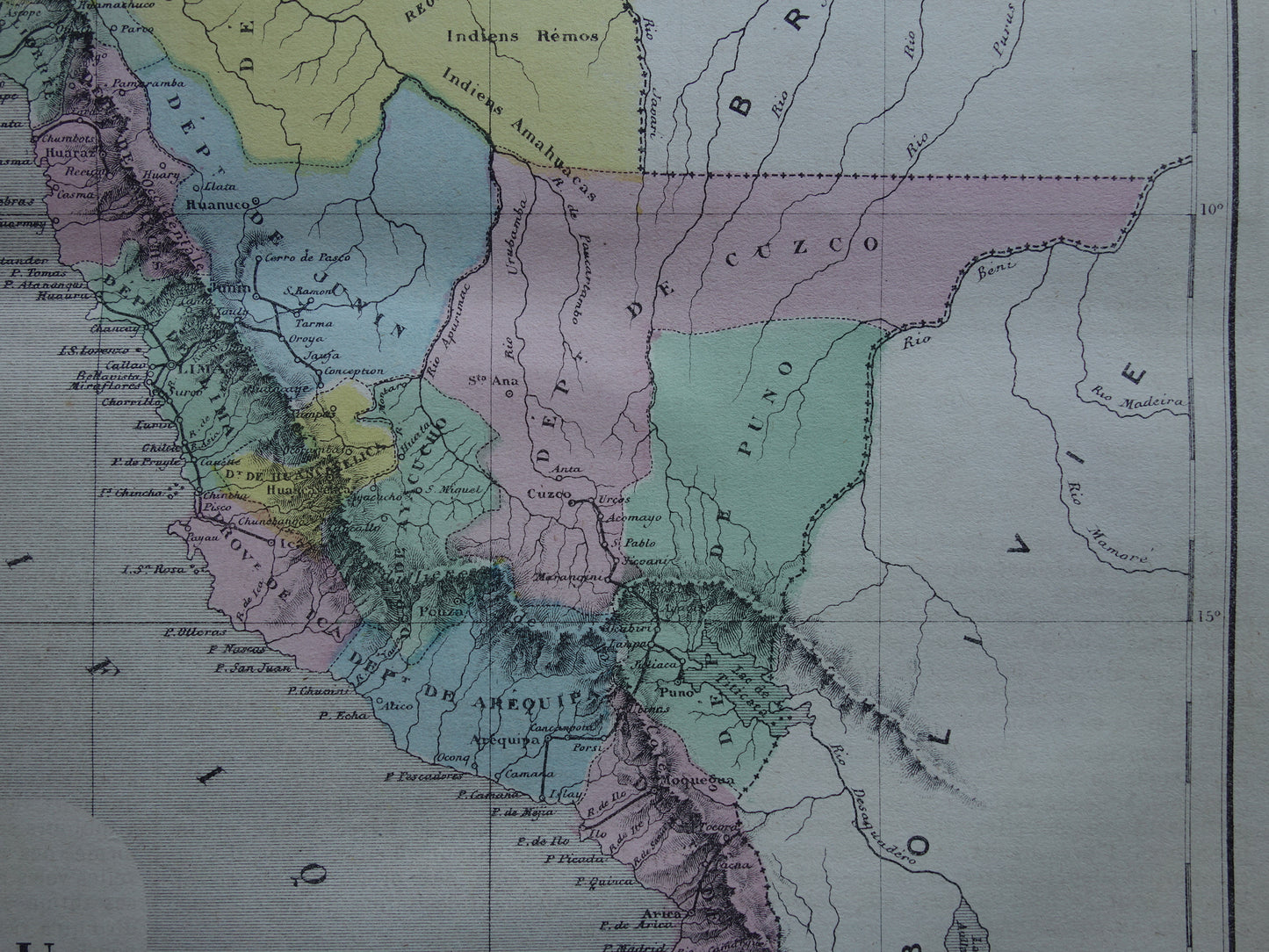 PERU Oude kaart van Peru uit 1877 originele antieke handgekleurde Franse landkaart Peru vintage kaarten