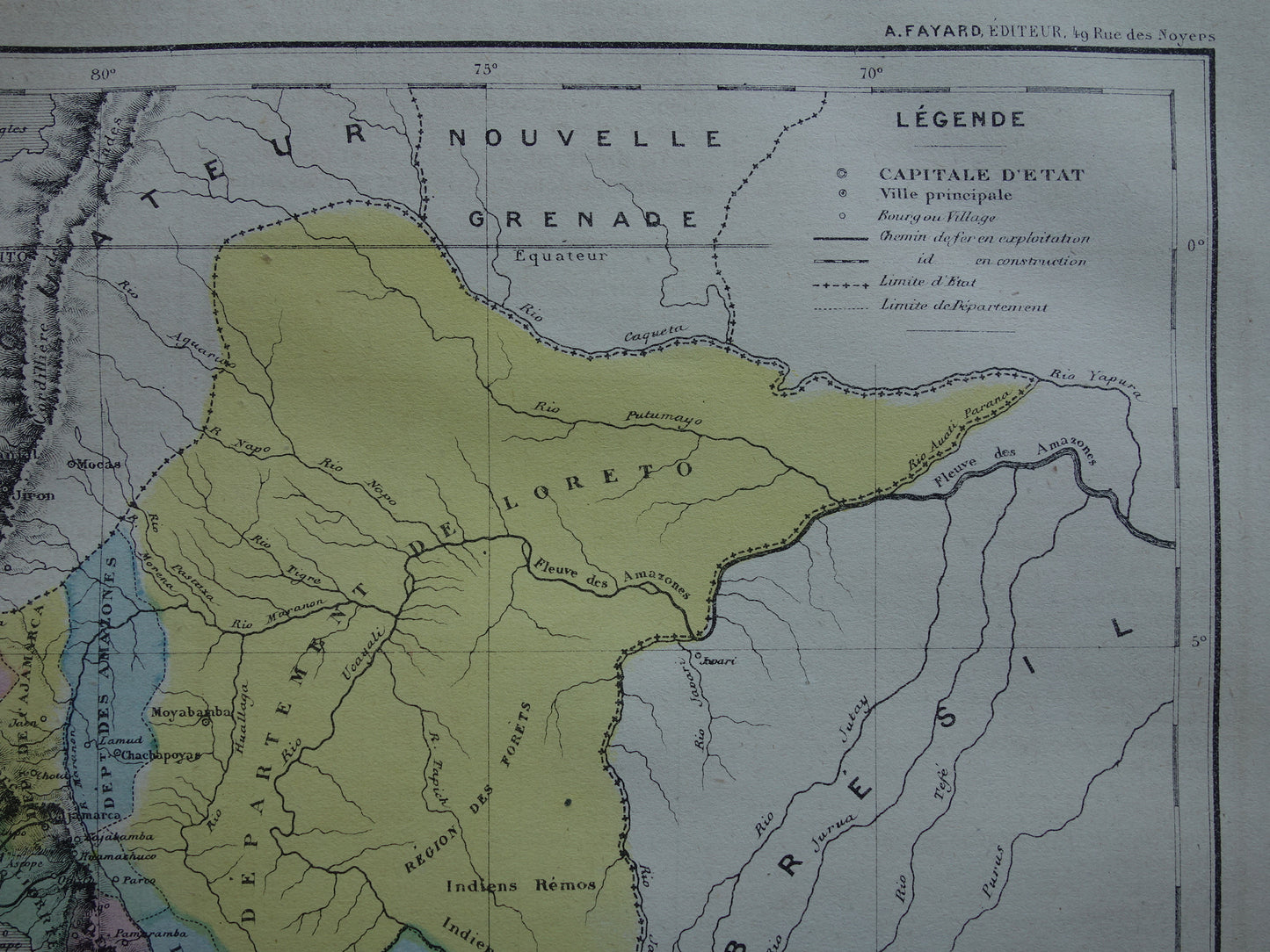PERU Oude kaart van Peru uit 1877 originele antieke handgekleurde Franse landkaart Peru vintage kaarten