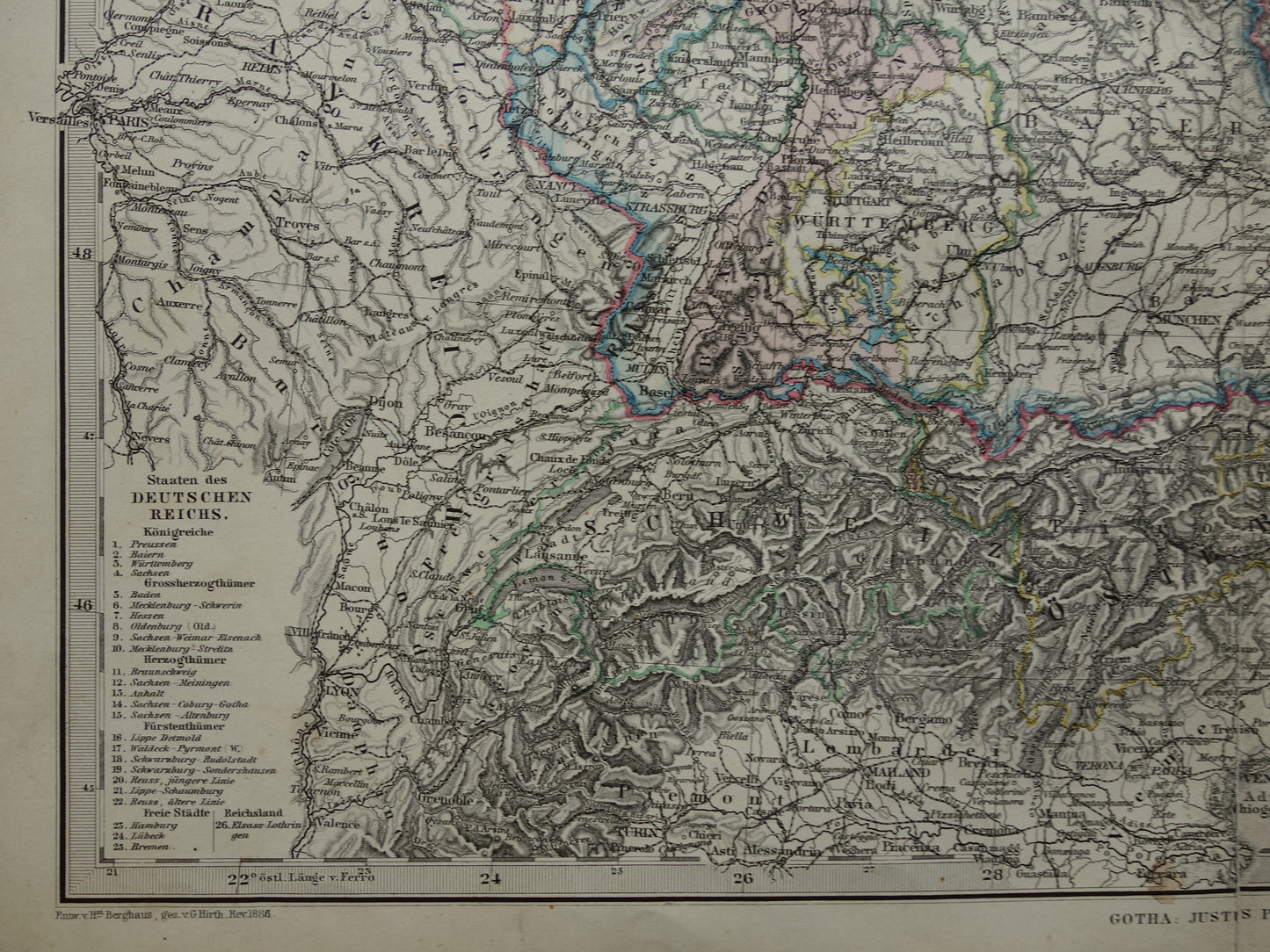 DUITSLAND Antieke landkaart van het Duitse Rijk in 1886 Grote originele 135+ jaar oude kaart Berlijn Pruissen Polen