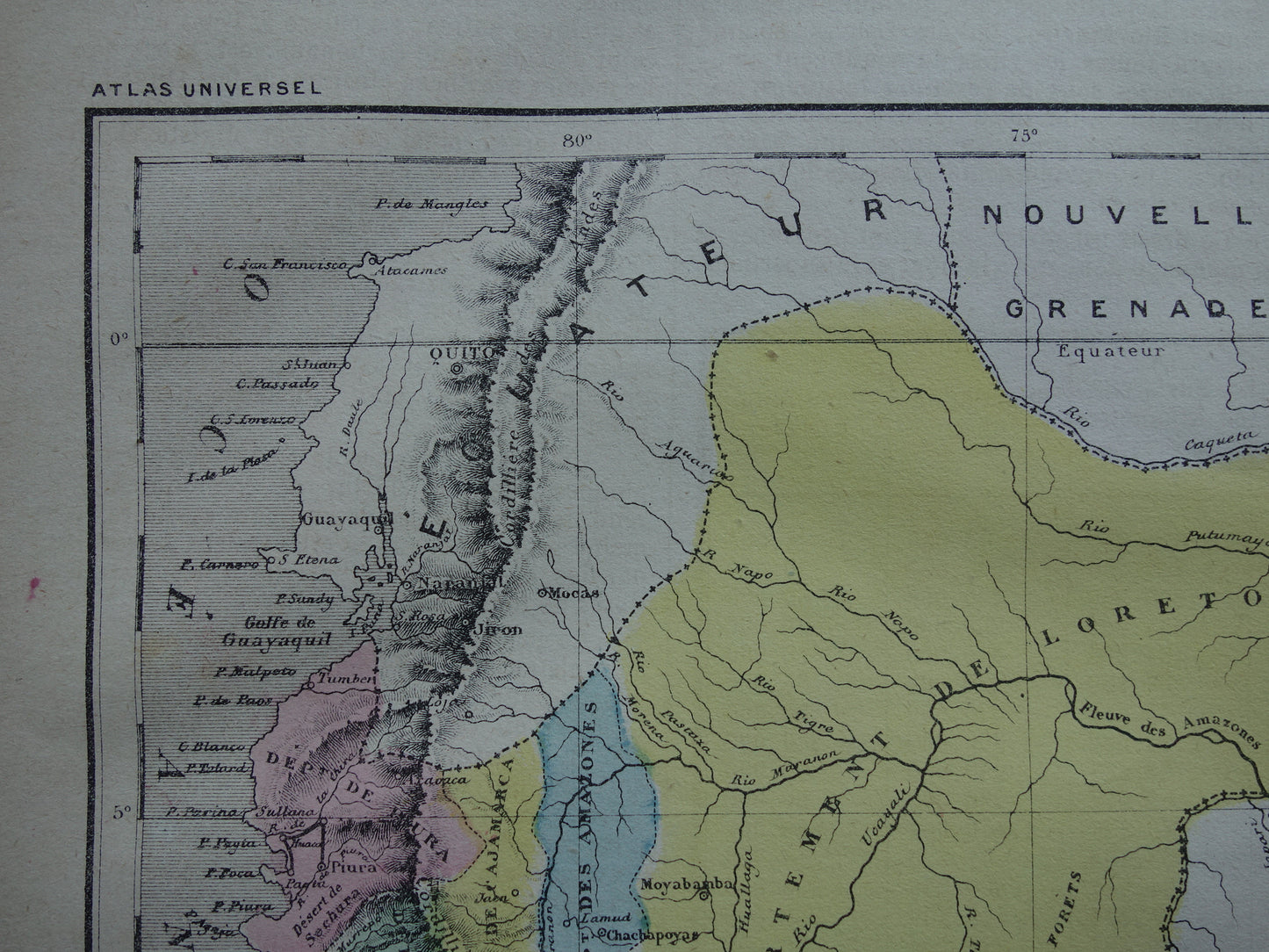 PERU Oude kaart van Peru uit 1877 originele antieke handgekleurde Franse landkaart Peru vintage kaarten