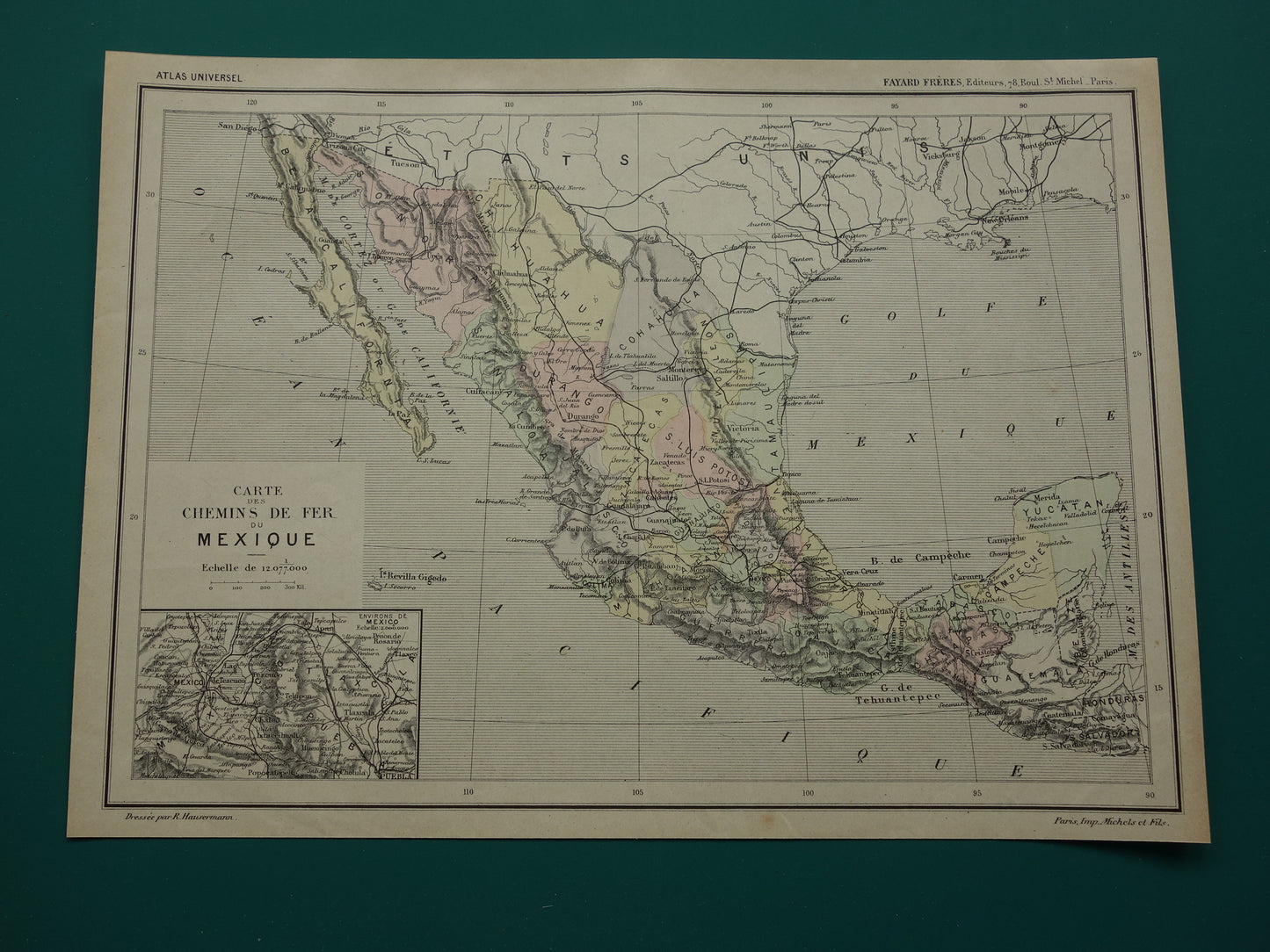 MEXICO oude kaart van Mexico 1896 originele antieke Franse landkaart