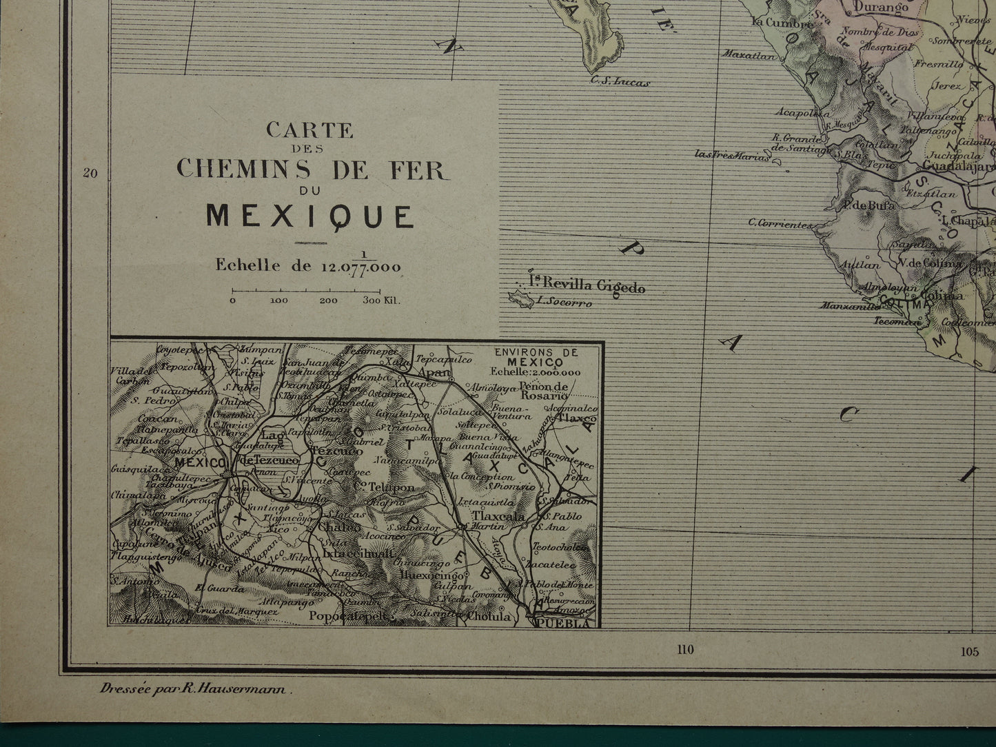 MEXICO oude kaart van Mexico 1896 originele antieke Franse landkaart