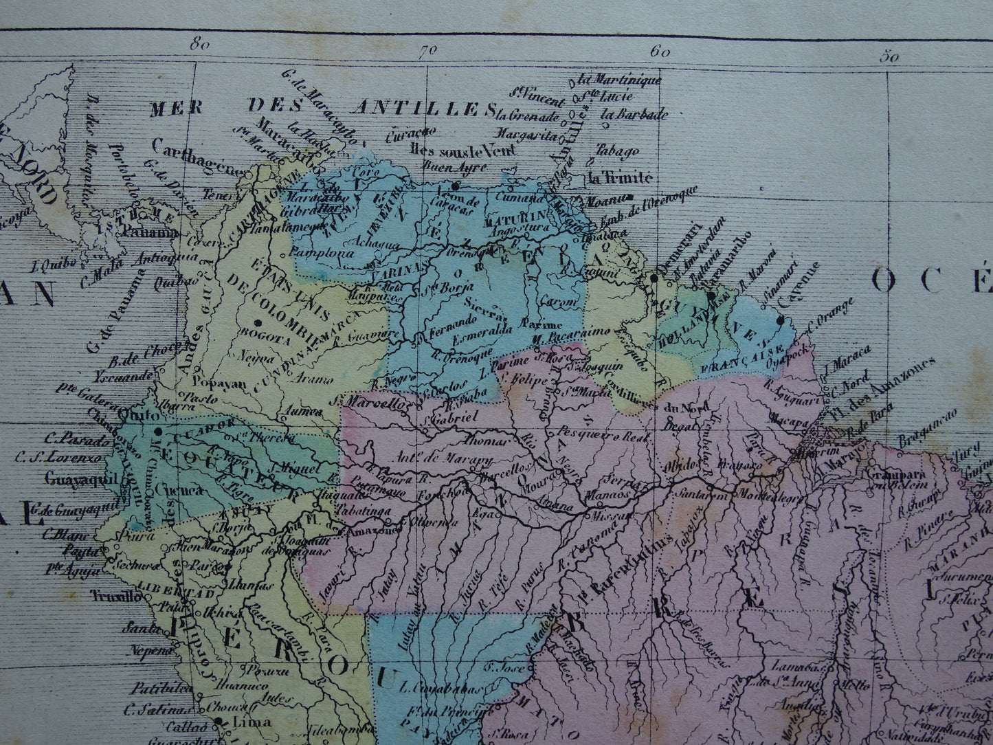 ZUID-AMERIKA Oude kaart van Brazilië Argentinië Patagonië Originele antieke handgekleurde landkaart continent