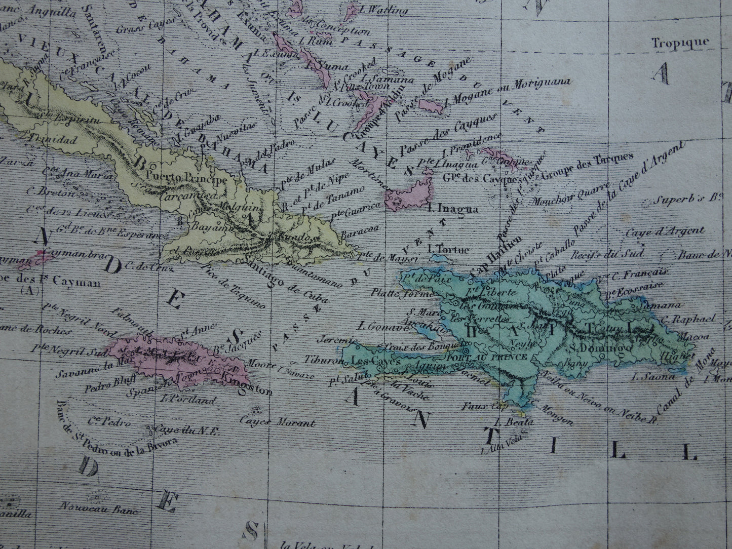 Oude kaart van ANTILLEN 145+ jaar oude handgekleurde landkaart Curaçao Aruba Cuba Haïti Puerto Rico Caribisch Gebied