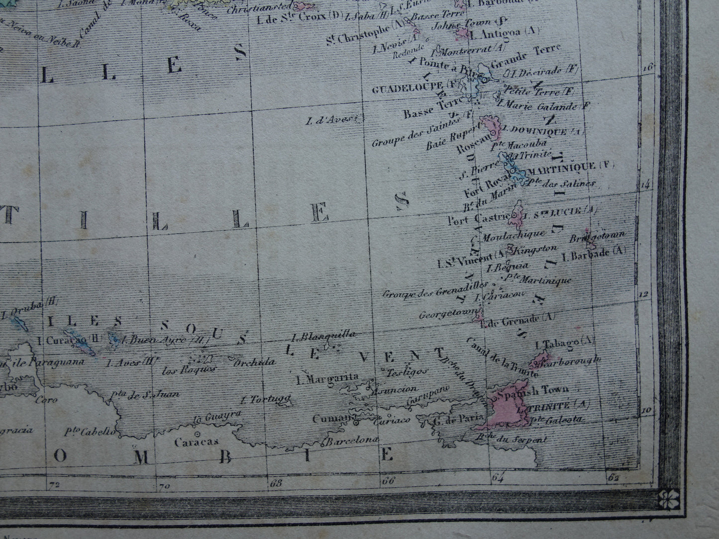 Oude kaart van ANTILLEN 145+ jaar oude handgekleurde landkaart Curaçao Aruba Cuba Haïti Puerto Rico Caribisch Gebied