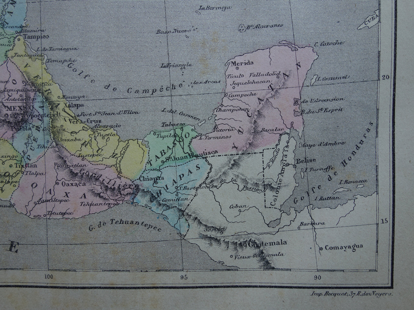 MEXICO oude handgekleurde kaart van Mexico uit 1877 originele antieke Franse landkaart