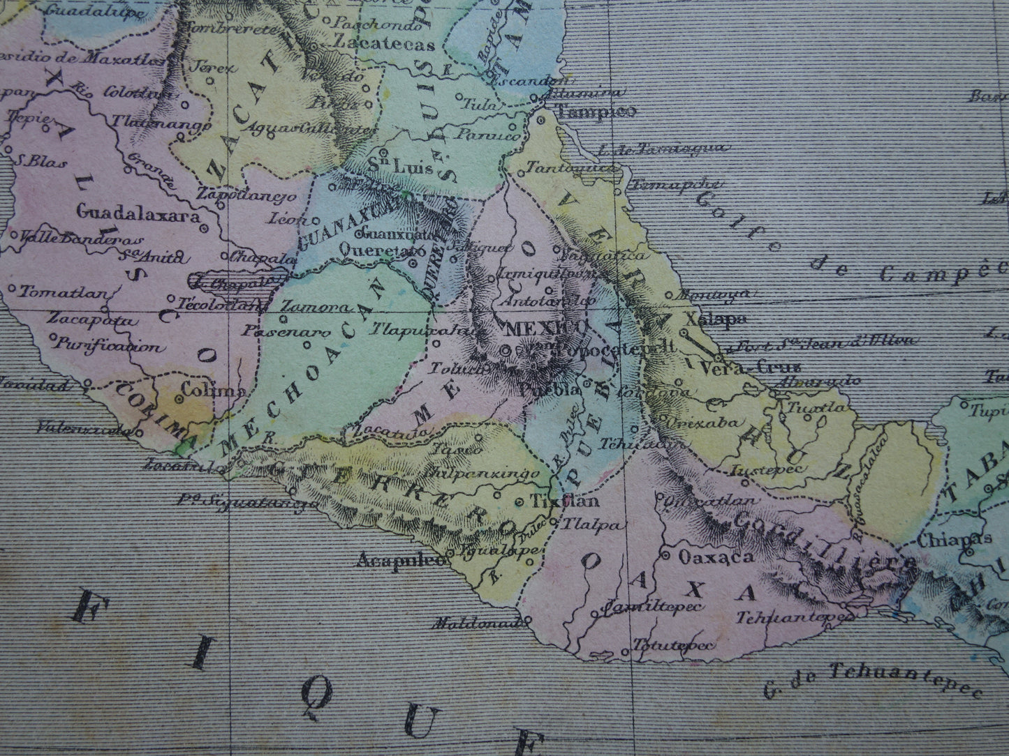 MEXICO oude handgekleurde kaart van Mexico uit 1877 originele antieke Franse landkaart