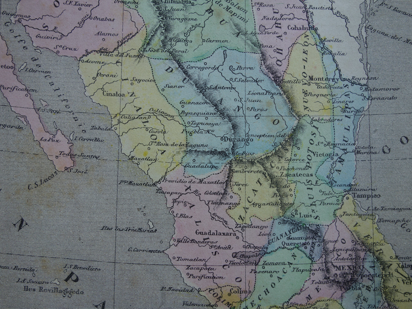 MEXICO oude handgekleurde kaart van Mexico uit 1877 originele antieke Franse landkaart