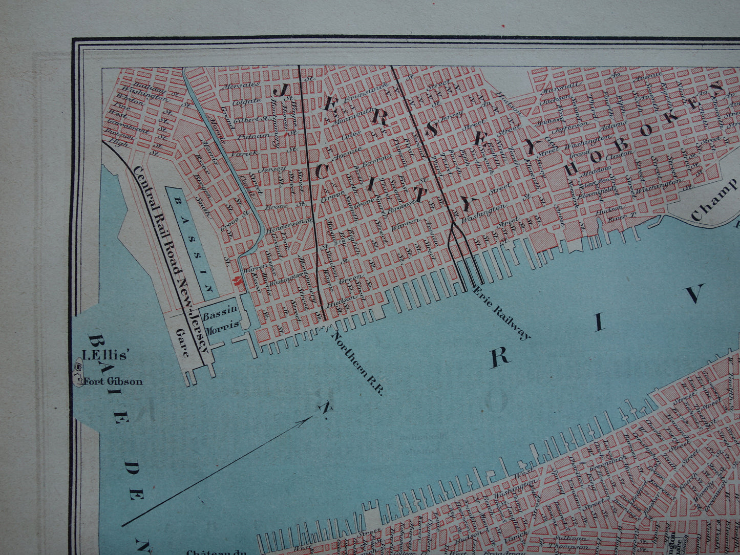 NEW YORK oude plattegrond uit 1877 originele antieke Franse kaart van New-York City