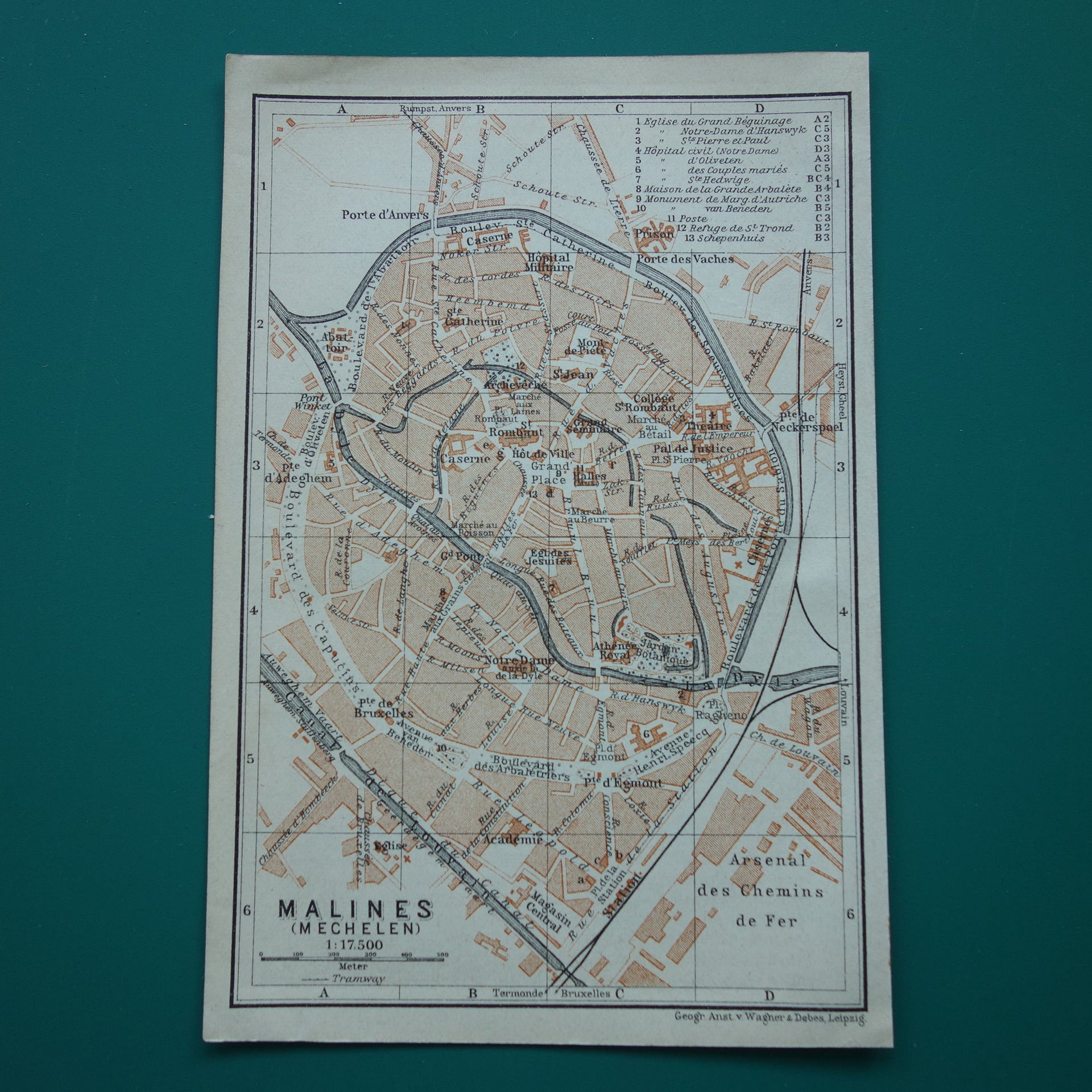MECHELEN oude kaart van Malines België uit 1910 kleine originele antieke plattegrond landkaart Mechelen / Malines