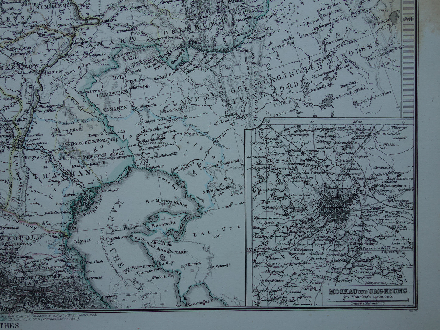 RUSLAND Oude kaart van Europees Rusland originele antieke handgekleurde landkaart uit 1875 met jaartal en kaarten van Moskou en Sint-Petersburg