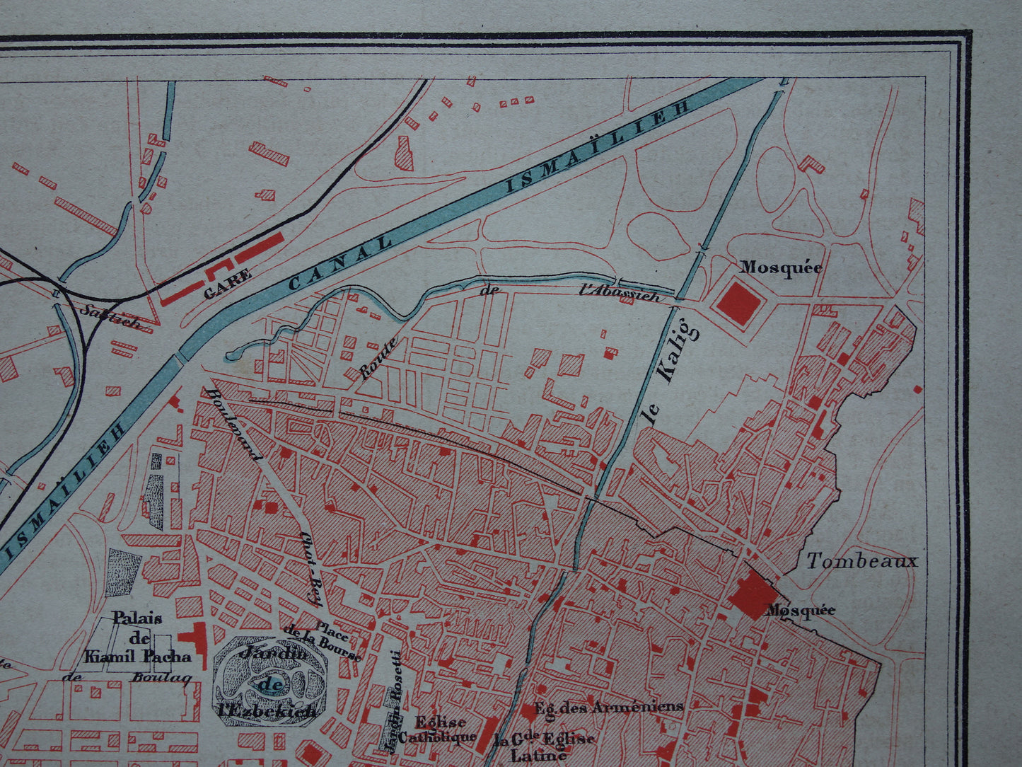 Oude kaart van Caïro Egypte uit 1877 antieke Franse plattegrond van Cairo