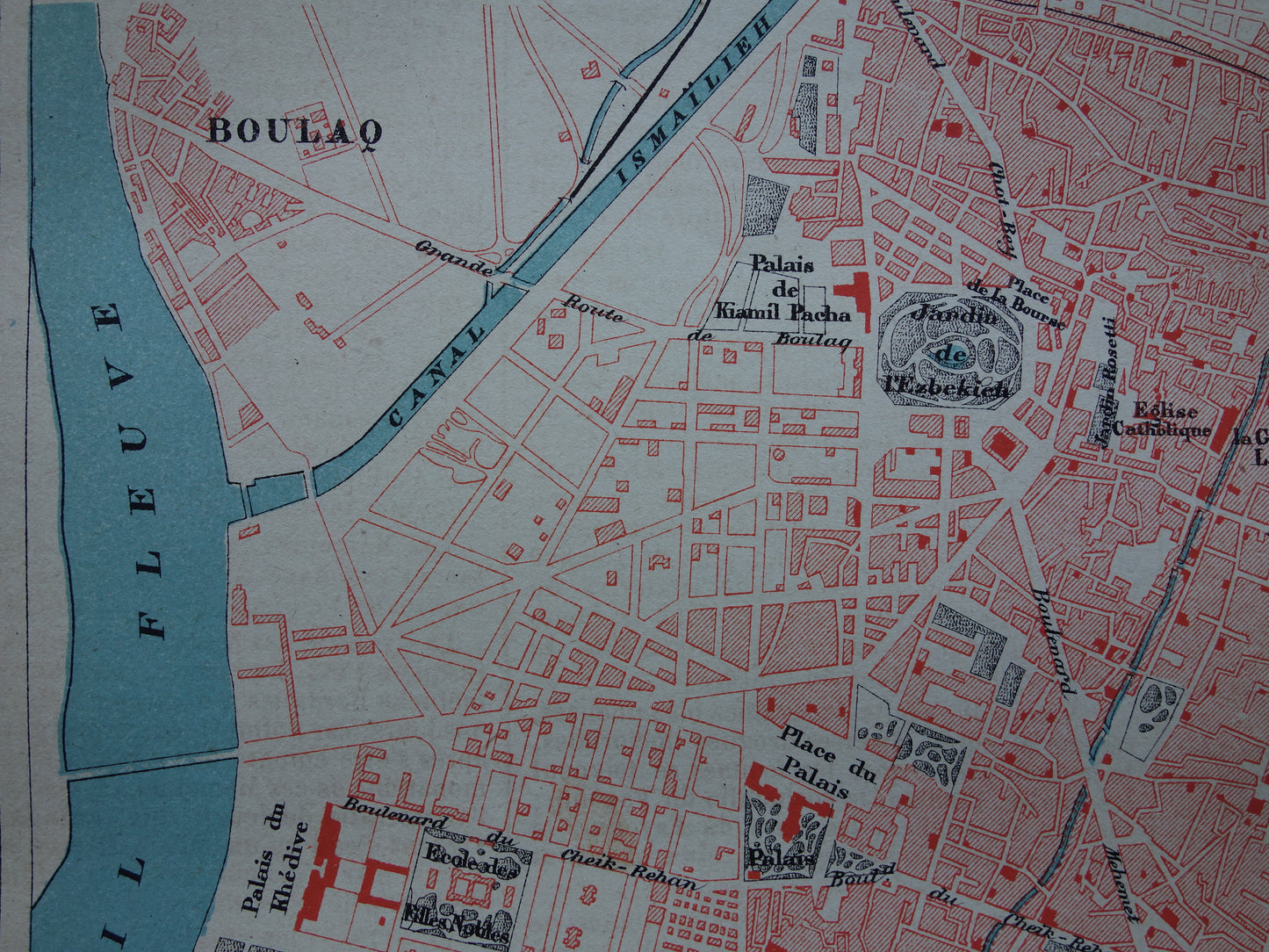Oude kaart van Caïro Egypte uit 1877 antieke Franse plattegrond van Cairo