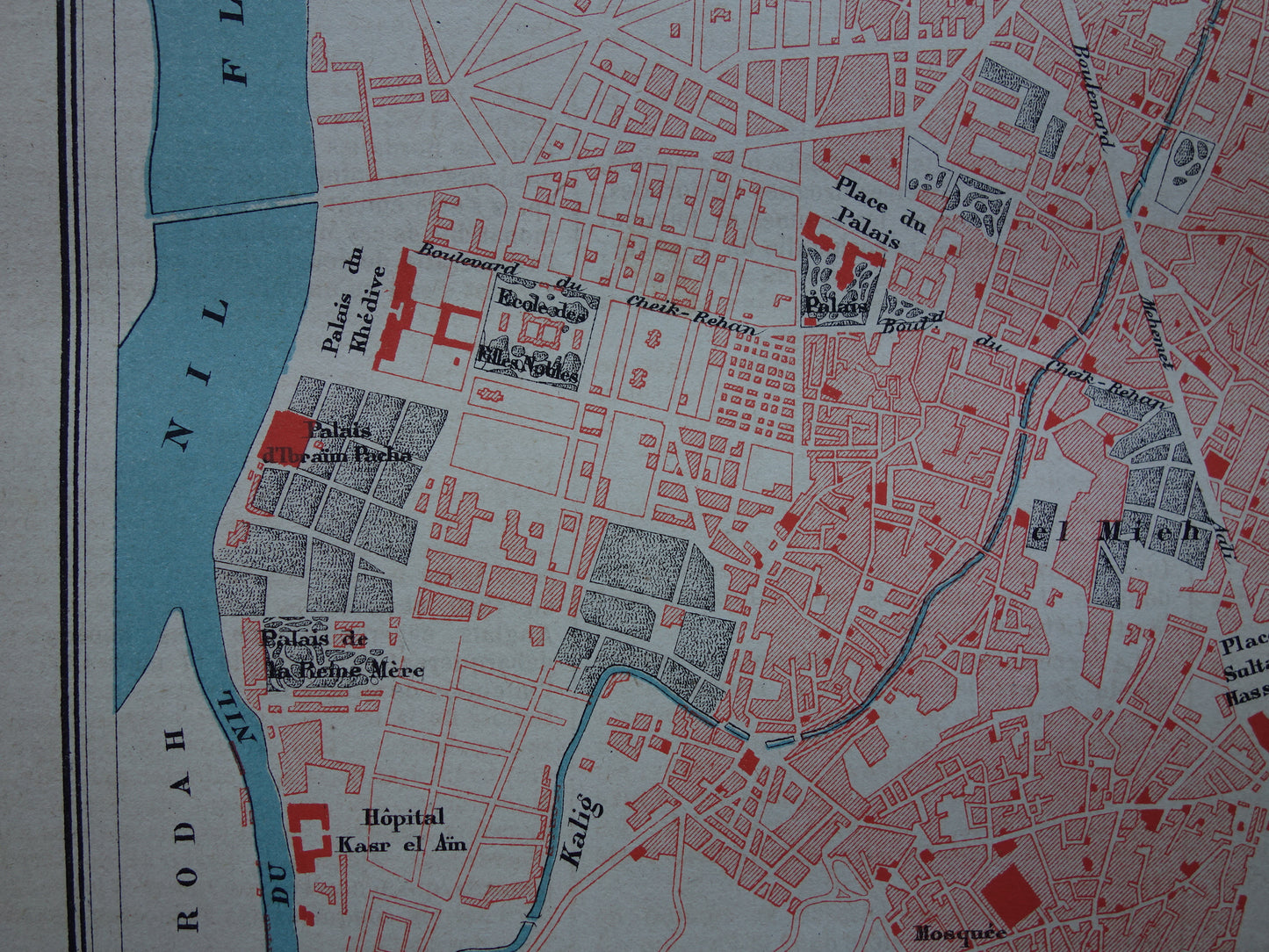 Oude kaart van Caïro Egypte uit 1877 antieke Franse plattegrond van Cairo