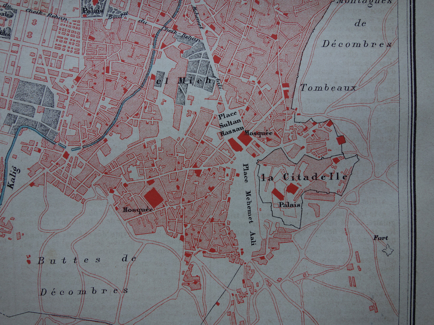 Oude kaart van Caïro Egypte uit 1877 antieke Franse plattegrond van Cairo