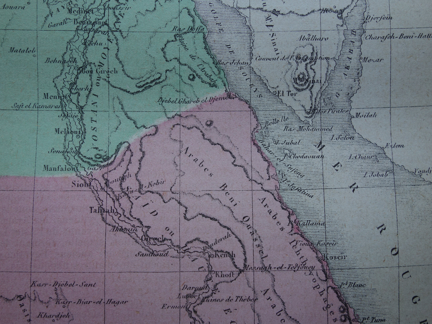 Oude kaart van Egypte uit 1877 antieke Franse handgekleurde landkaart van Egypte