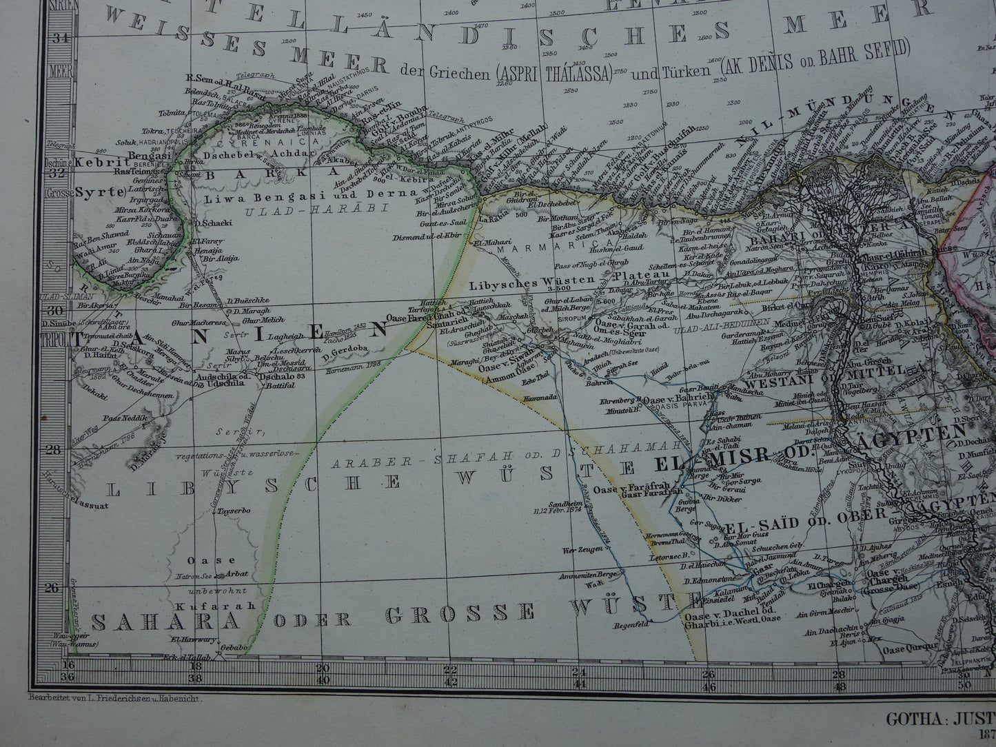Antieke kaart van het Turkse Rijk Grote 145+ jaar oude print/poster Ottomaanse Rijk Originele Vintage kaarten Turkije Middellandse Zee