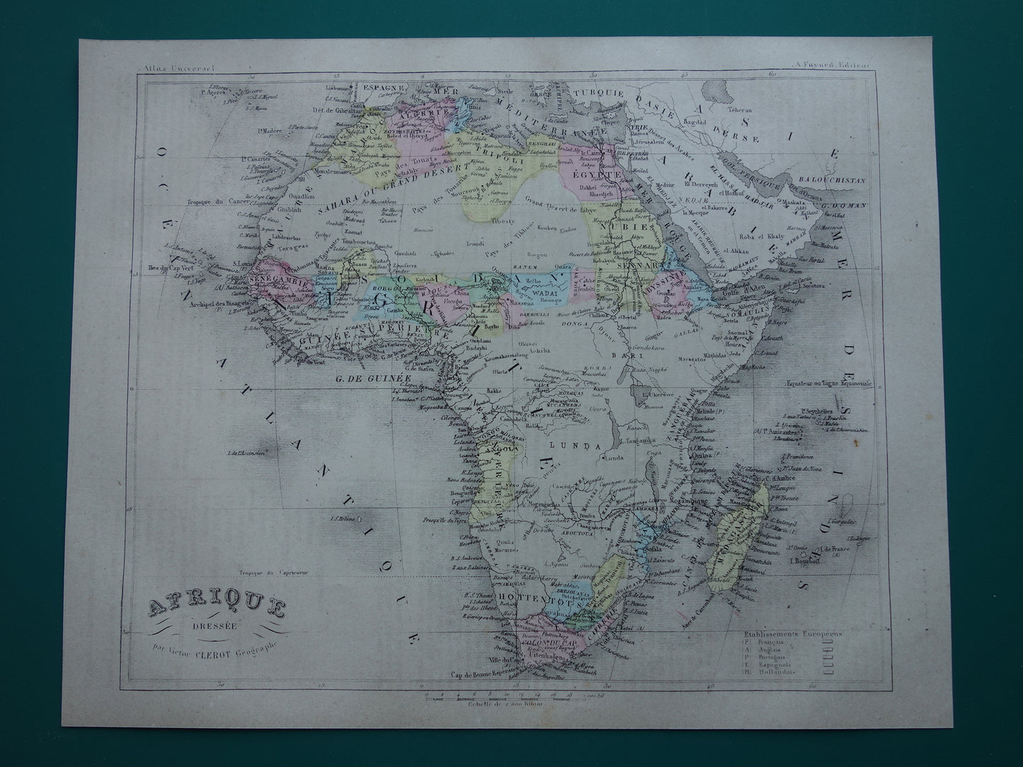 Oude kaart van Afrika uit 1877 antieke Franse handgekleurde landkaart van continent Afrika