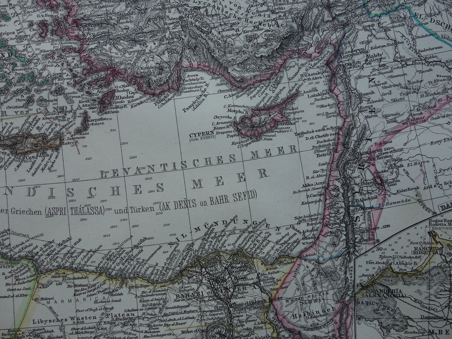 Antieke kaart van het Turkse Rijk Grote 145+ jaar oude print/poster Ottomaanse Rijk Originele Vintage kaarten Turkije Middellandse Zee