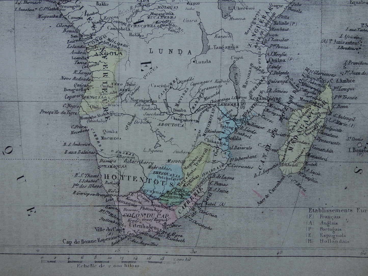 Oude kaart van Afrika uit 1877 antieke Franse handgekleurde landkaart van continent Afrika