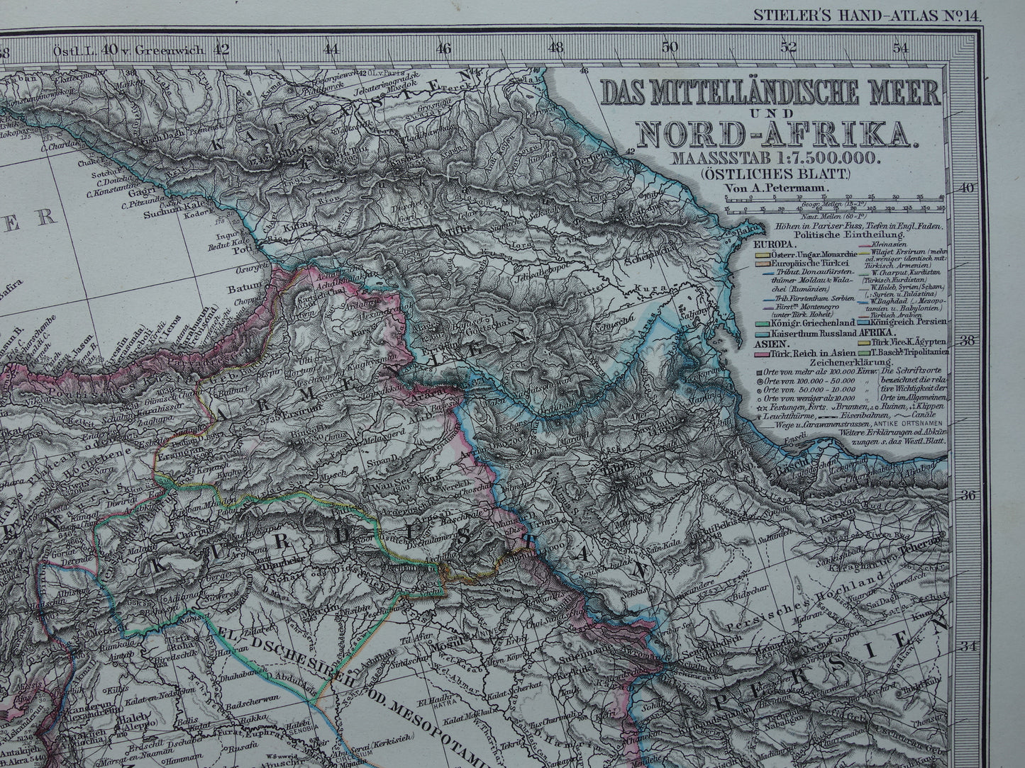Antieke kaart van het Turkse Rijk Grote 145+ jaar oude print/poster Ottomaanse Rijk Originele Vintage kaarten Turkije Middellandse Zee