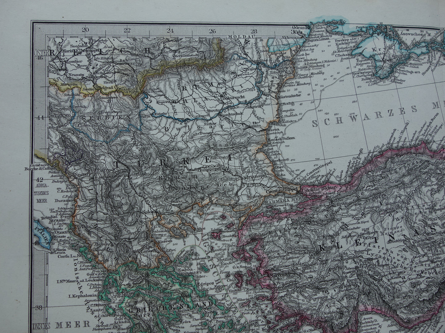 Antieke kaart van het Turkse Rijk Grote 145+ jaar oude print/poster Ottomaanse Rijk Originele Vintage kaarten Turkije Middellandse Zee