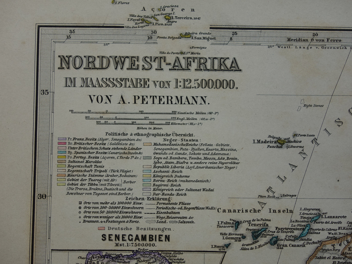 AFRIKA Oude landkaart van Noordwest-Afrika in 1886 Grote originele kaart van Sahara Goudkust Sahel Senegal Nigeria