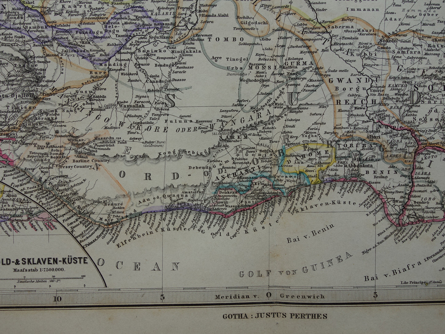 AFRIKA Oude landkaart van Noordwest-Afrika in 1886 Grote originele kaart van Sahara Goudkust Sahel Senegal Nigeria