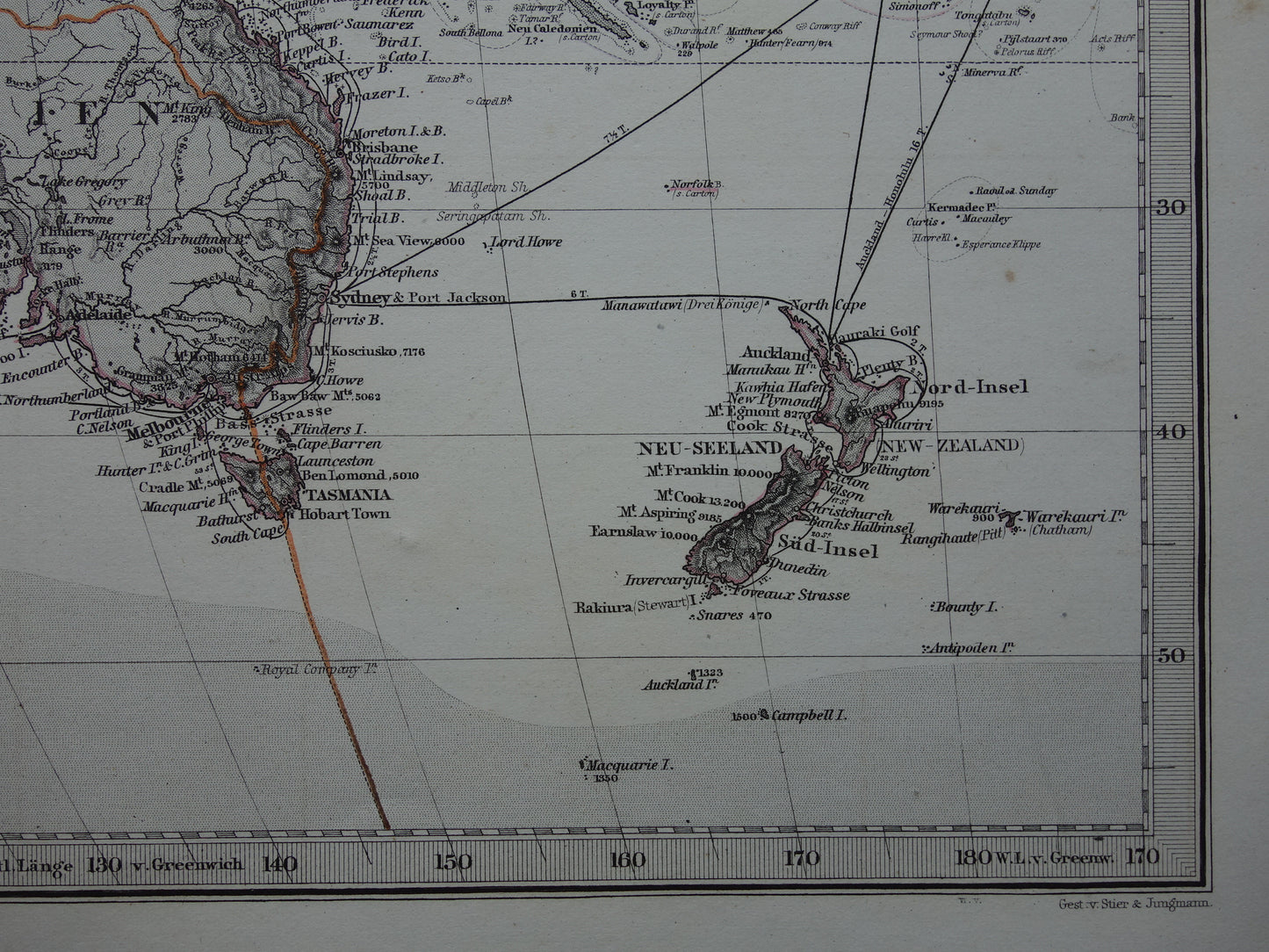 OCEANIË Australië antieke kaart uit 1875 originele oude print van Polynesië Indonesië gedetailleerde vintage kaarten Fiji Tonga Samoa