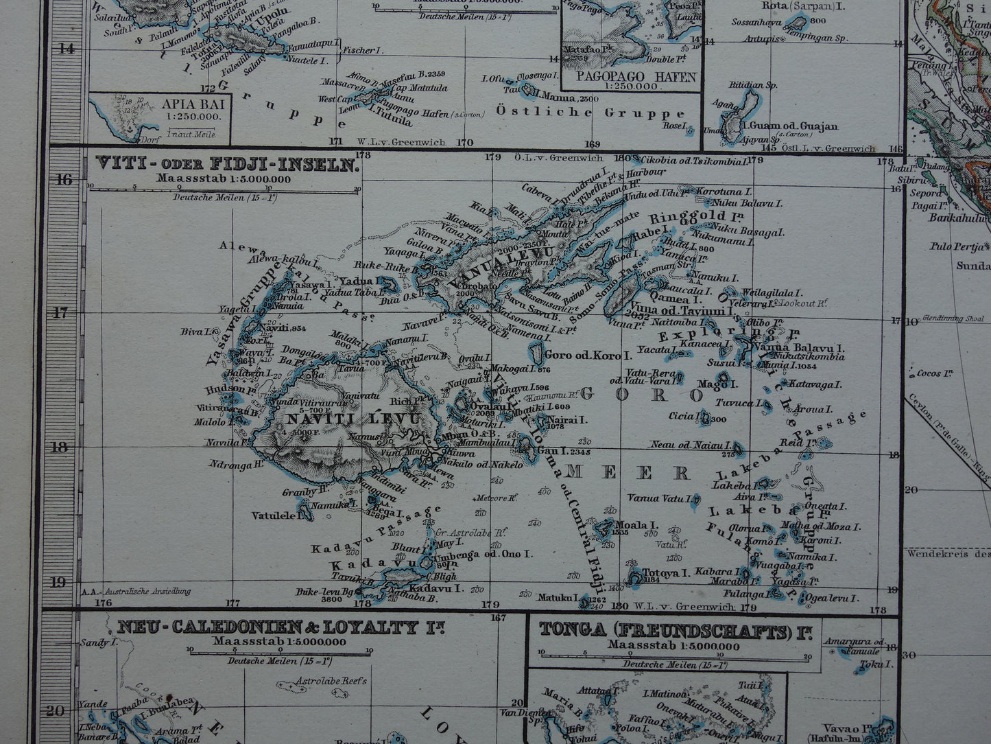 OCEANIË Australië antieke kaart uit 1875 originele oude print van Polynesië Indonesië gedetailleerde vintage kaarten Fiji Tonga Samoa