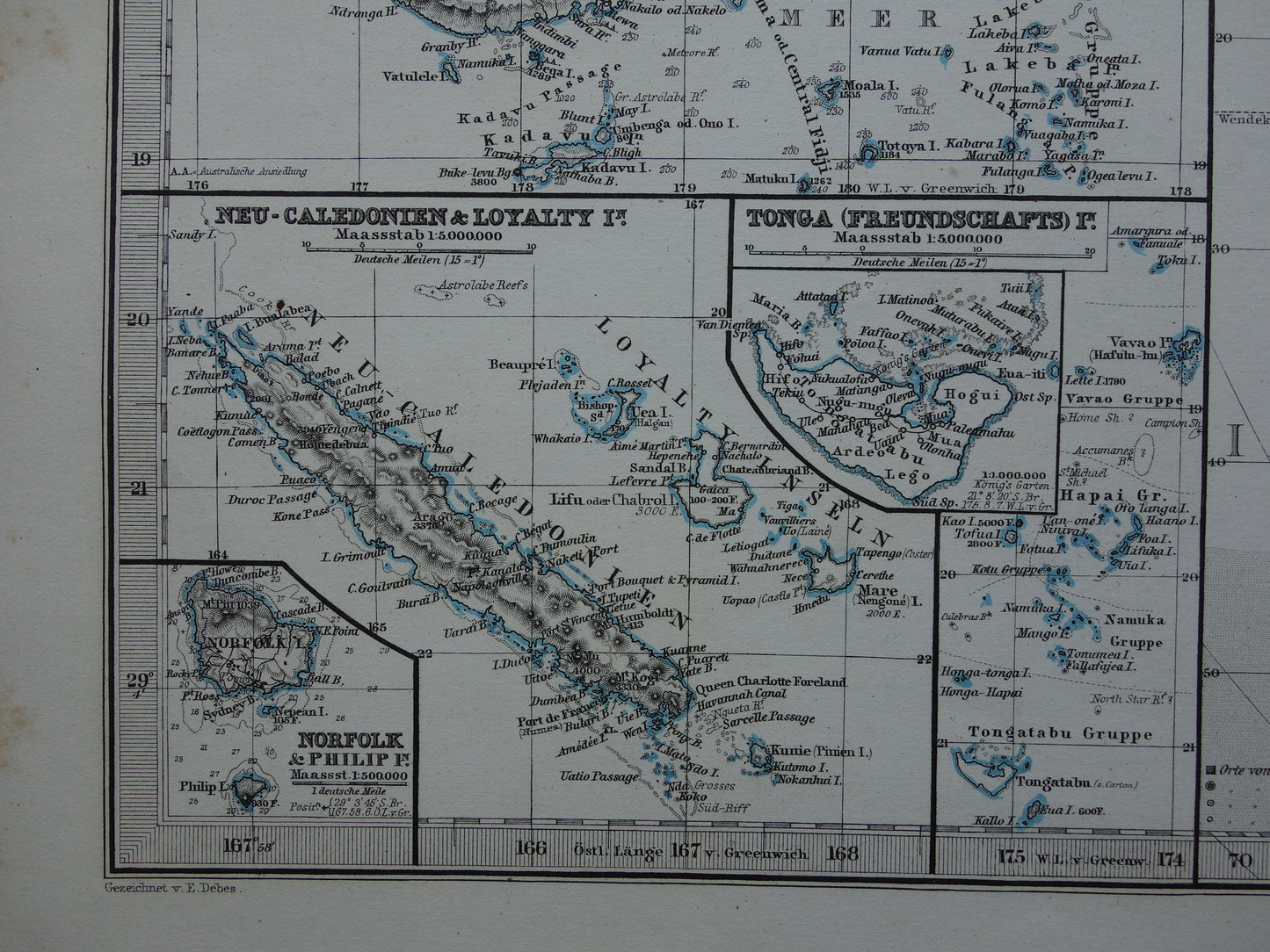 OCEANIË Australië antieke kaart uit 1875 originele oude print van Polynesië Indonesië gedetailleerde vintage kaarten Fiji Tonga Samoa