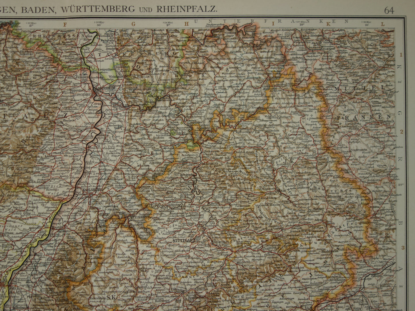 Oude kaart van Elzas Lotharingen Duitsland Gedetailleerde grote landkaart met jaartal 1910 Originele vintage kaarten Elsasz-Lothringen, Baden, Wurttemberg und Rheinpfalz