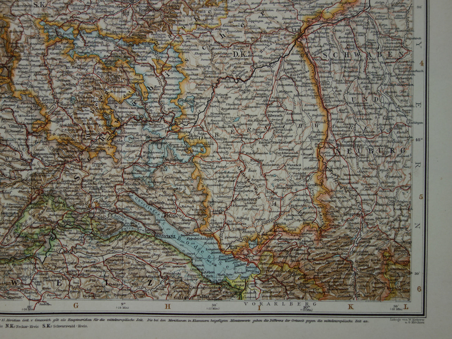 Oude kaart van Elzas Lotharingen Duitsland Gedetailleerde grote landkaart met jaartal 1910 Originele vintage kaarten Elsasz-Lothringen, Baden, Wurttemberg und Rheinpfalz