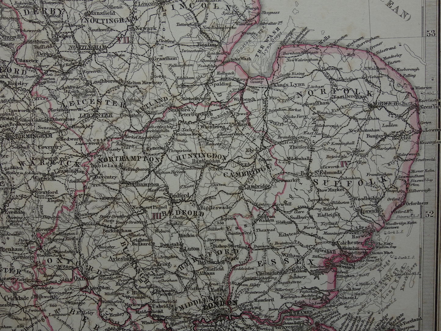 Vintage Kaart van Engeland uit 1886 originele antieke landkaart van Engeland en Wales