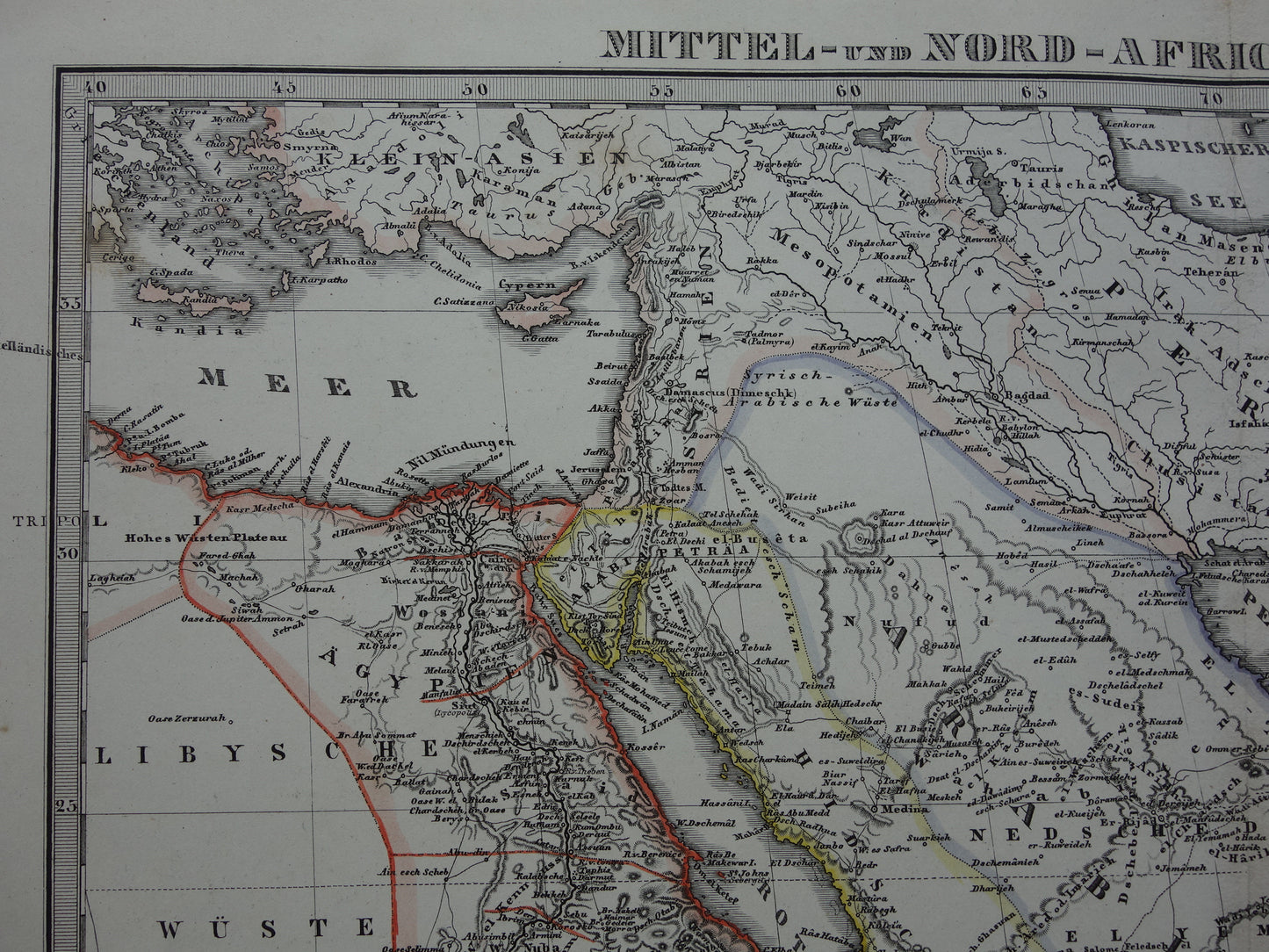 Saoedi-Arabië oude kaart van Saudi-Arabie 1866 grote originele antieke vintage landkaart Riyad Djedda