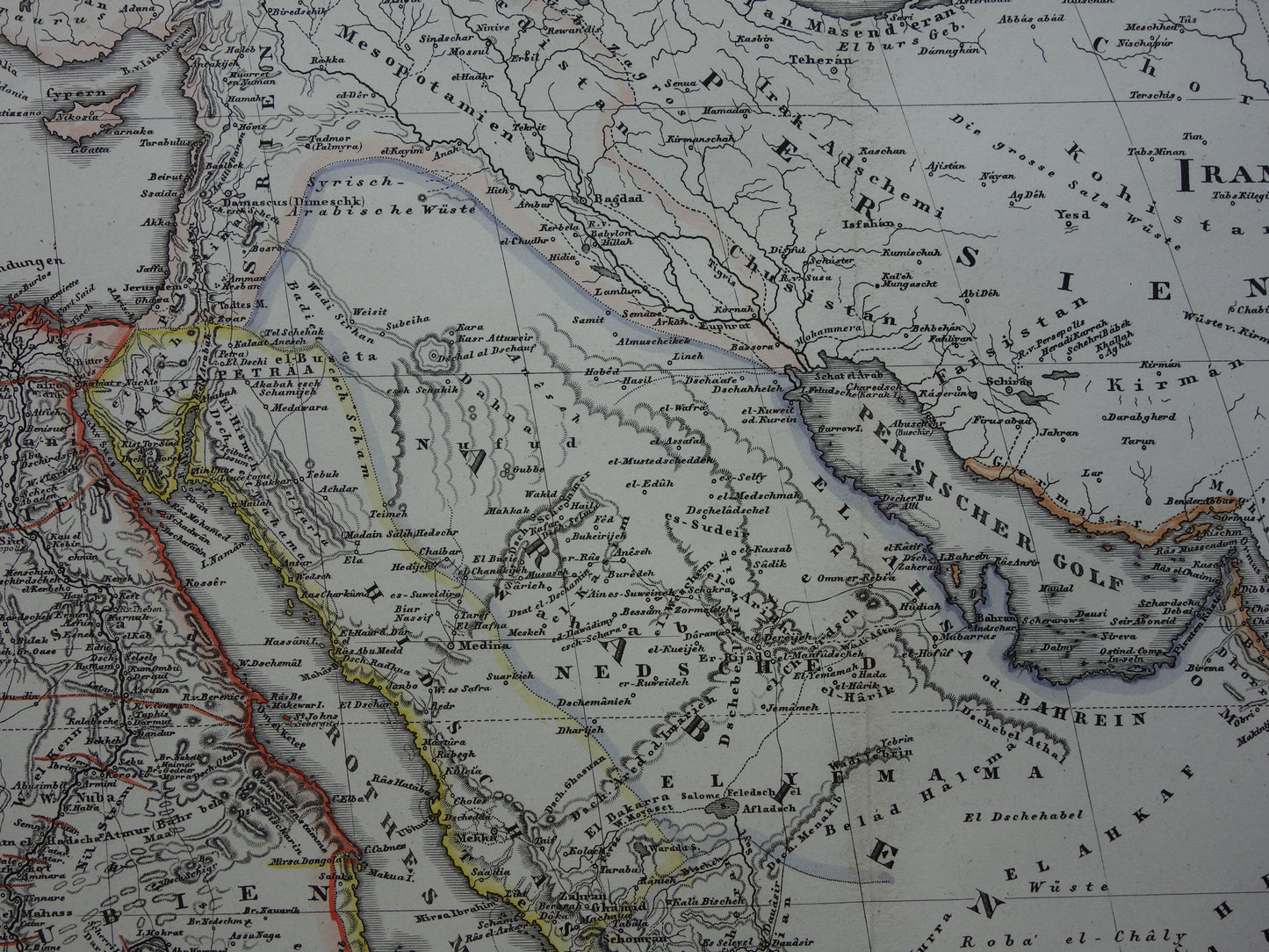 Saoedi-Arabië oude kaart van Saudi-Arabie 1866 grote originele antieke vintage landkaart Riyad Djedda