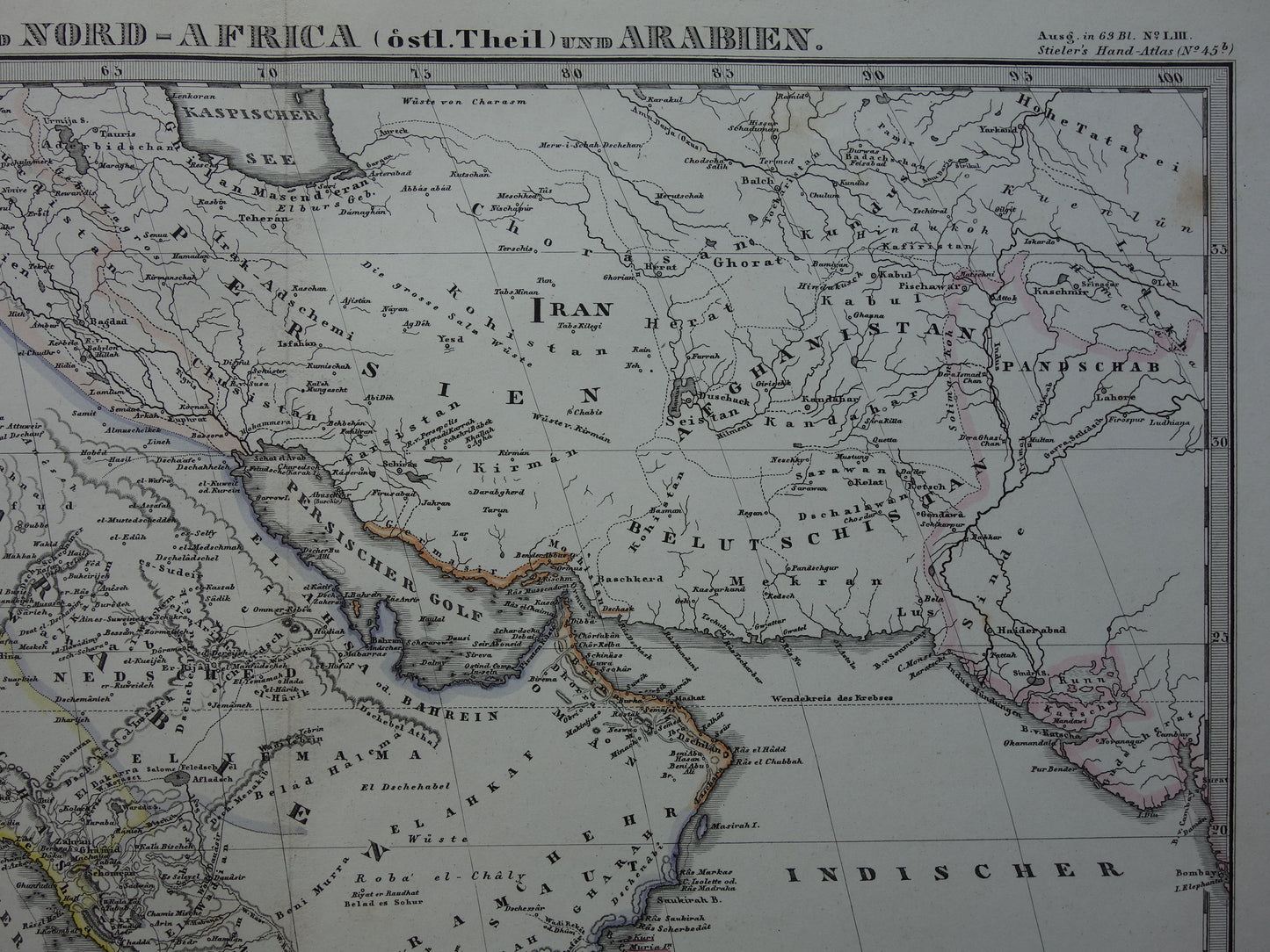 Saoedi-Arabië oude kaart van Saudi-Arabie 1866 grote originele antieke vintage landkaart Riyad Djedda