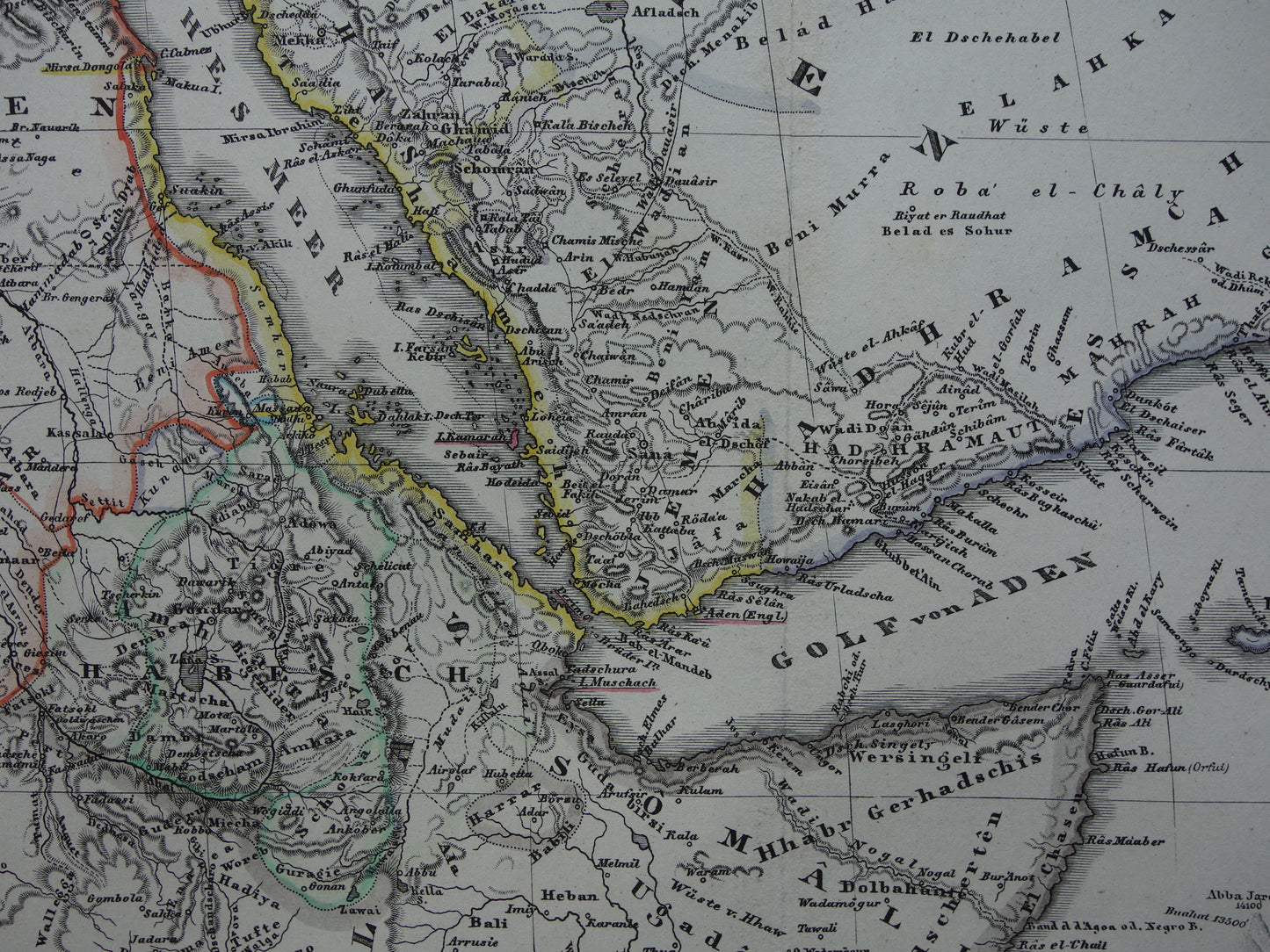 Saoedi-Arabië oude kaart van Saudi-Arabie 1866 grote originele antieke vintage landkaart Riyad Djedda