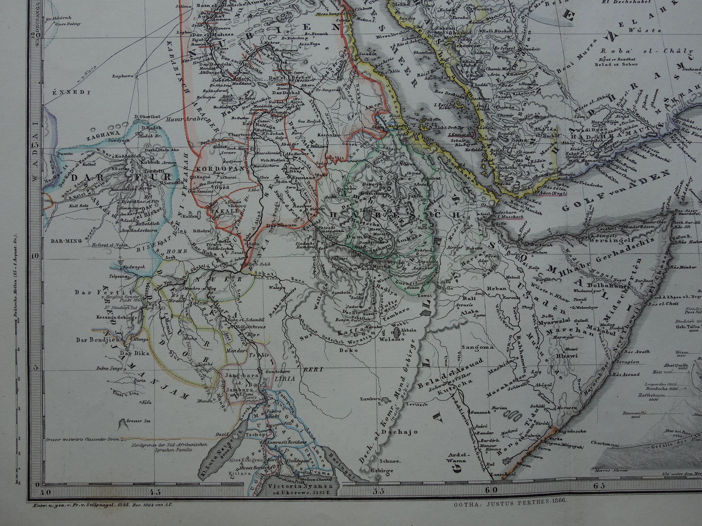 Saoedi-Arabië oude kaart van Saudi-Arabie 1866 grote originele antieke vintage landkaart Riyad Djedda