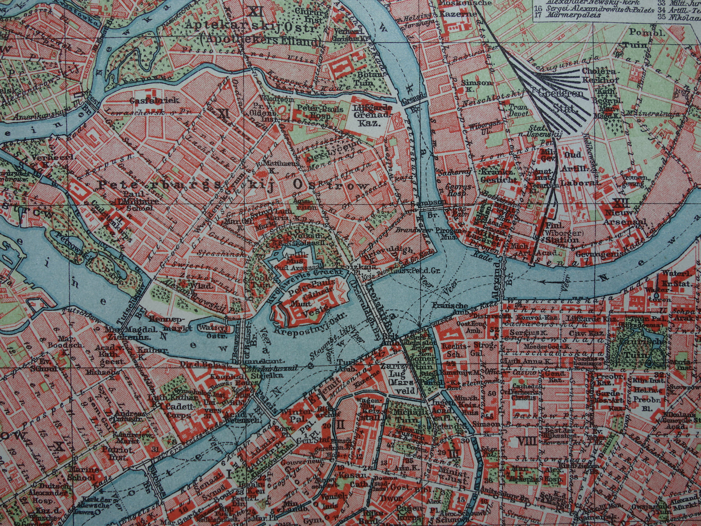 St Petersburg oude plattegrond Originele antieke Nederlandse kaart van Sint Petersburg Rusland uit 1921 vintage historische kaarten